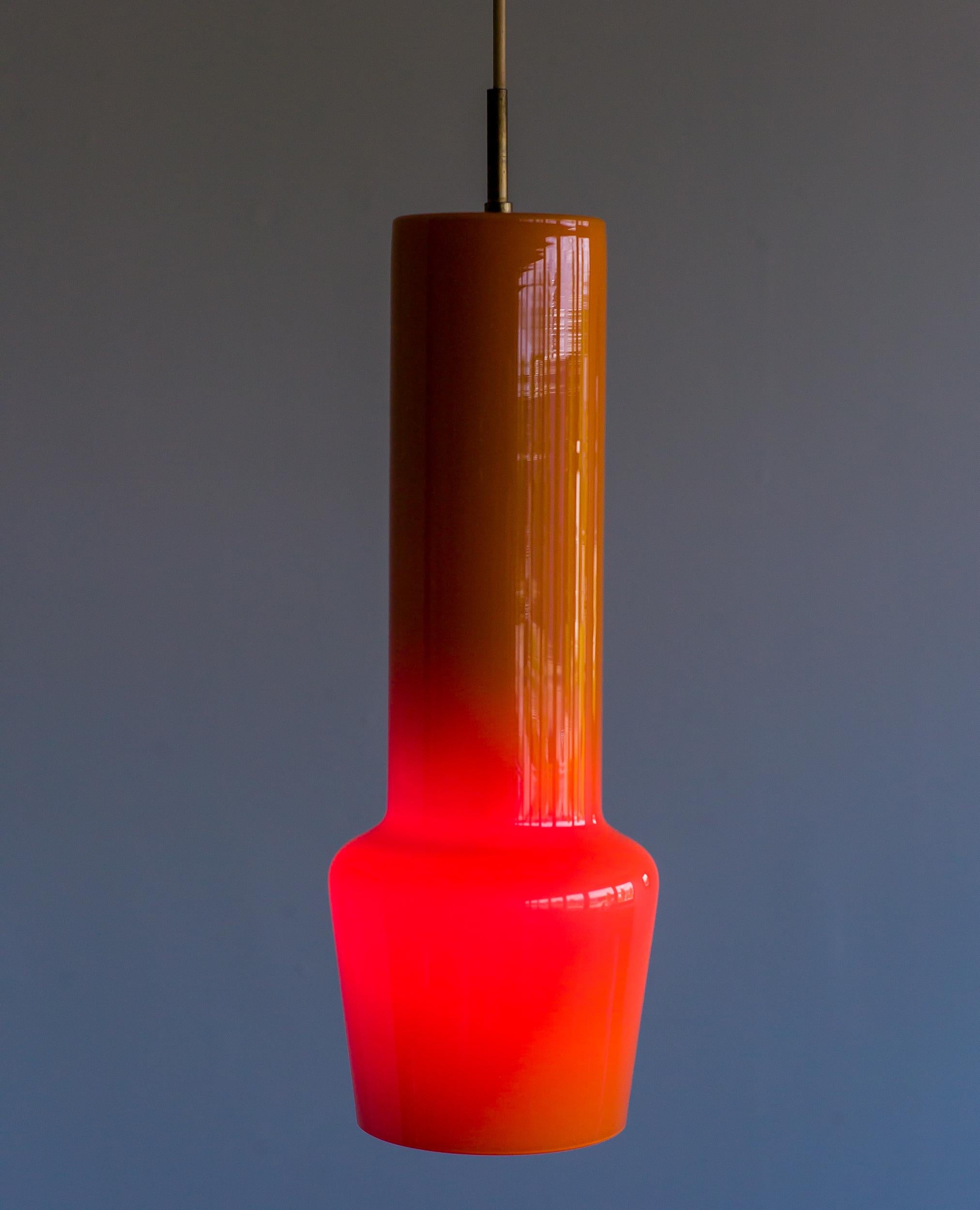 Brass Orange Glass Pendant by Massimo Vignelli for Venini For Sale