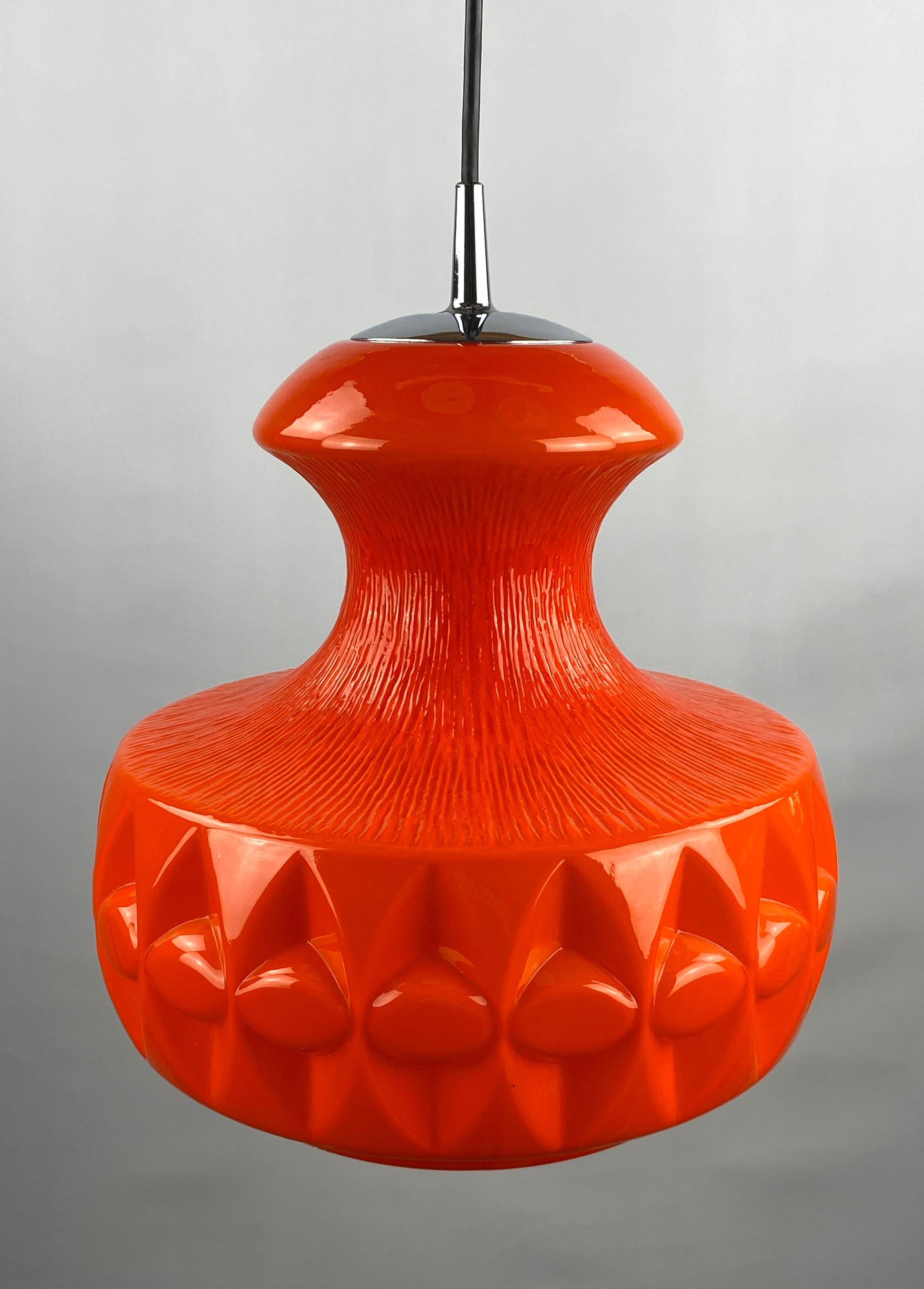 20th Century Orange glass pendant light by Peill and Putzler 1960 For Sale