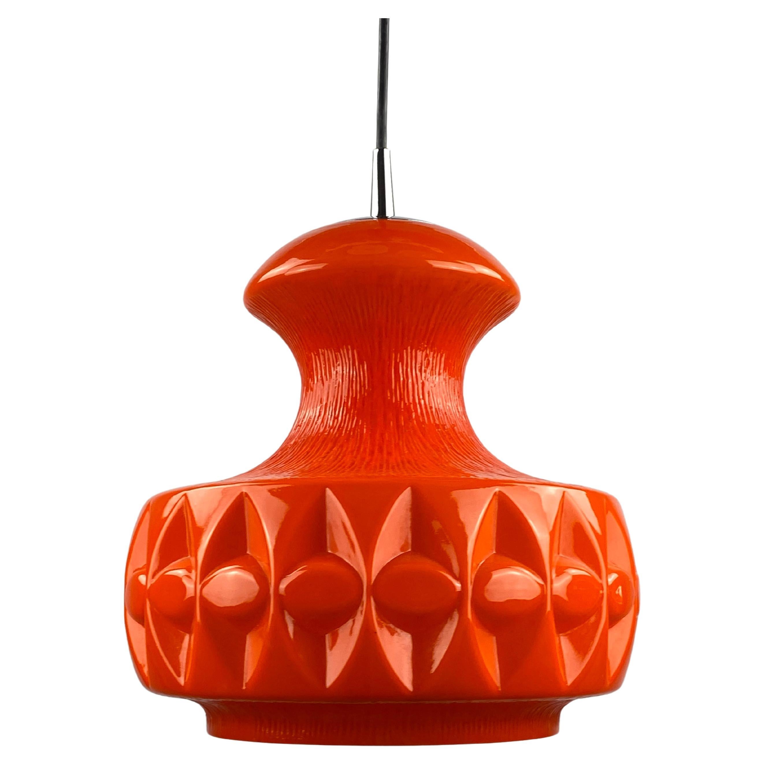 Orange glass pendant light by Peill and Putzler 1960 For Sale