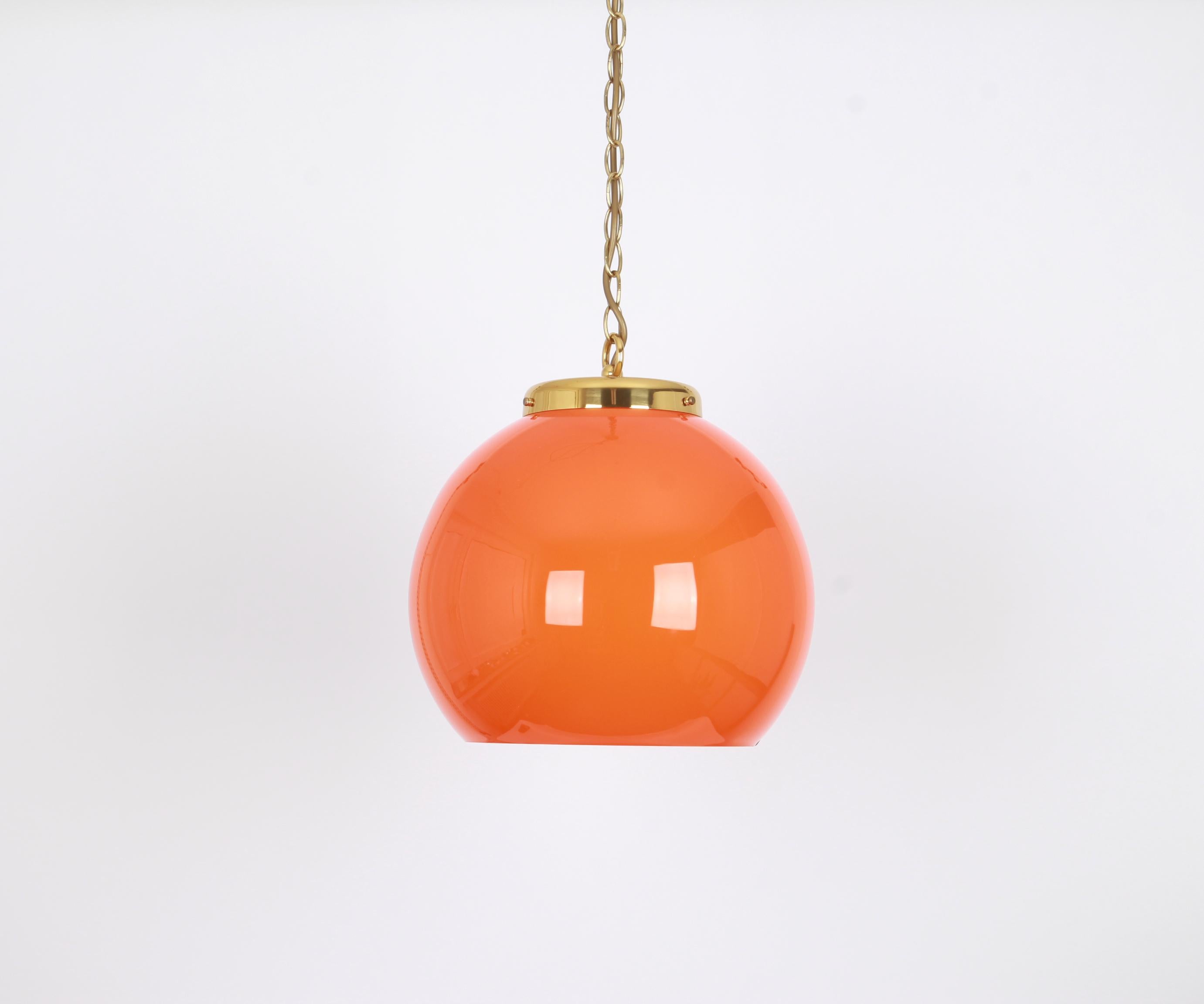 Orange Glass Pendant Light by Peill Putzler, Germany, 1970 For Sale 1