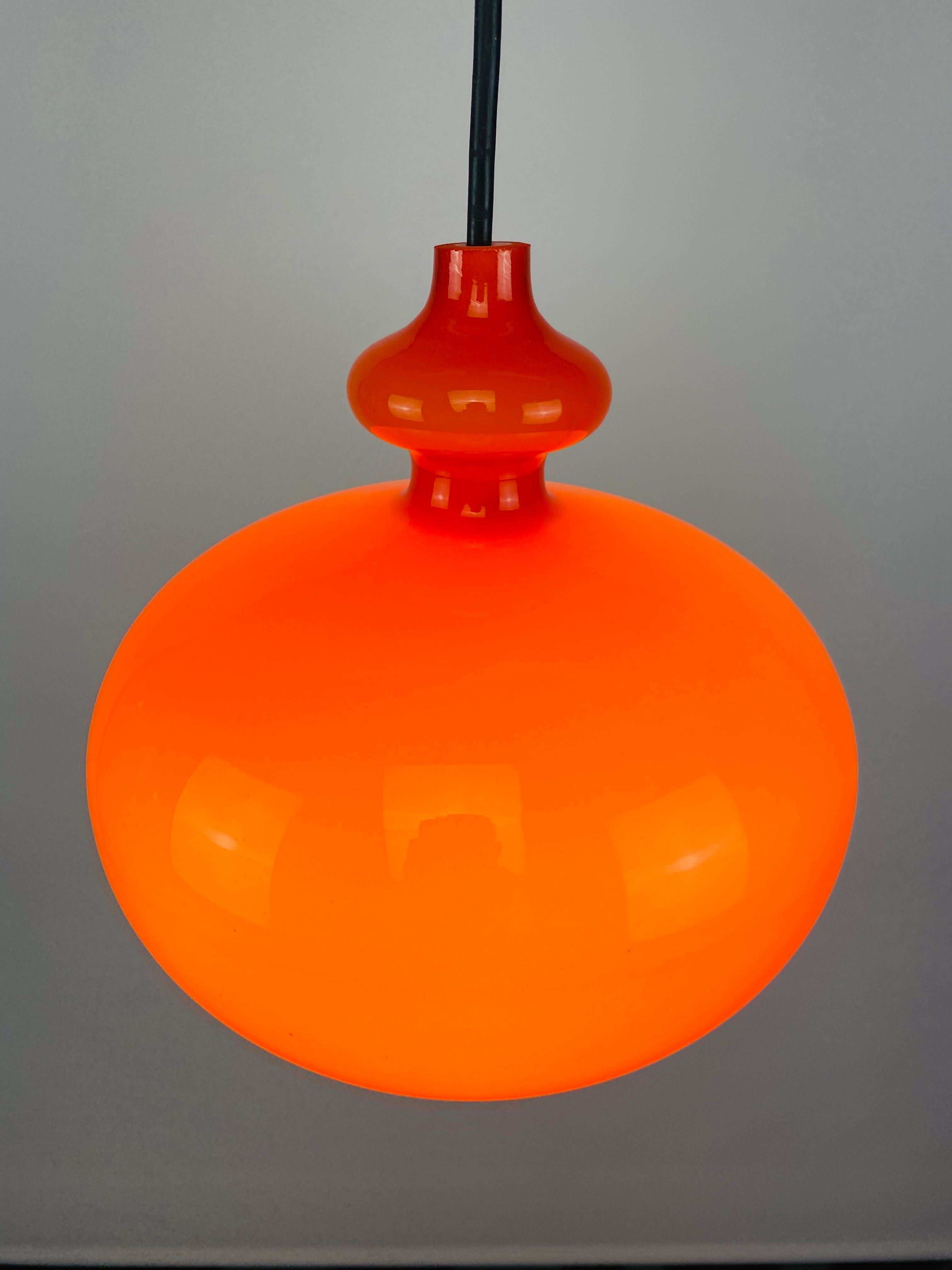 One of four Orange Glass Pendant Light 'Oplight' by Hans Agne Jakobsson 1960 For Sale 4