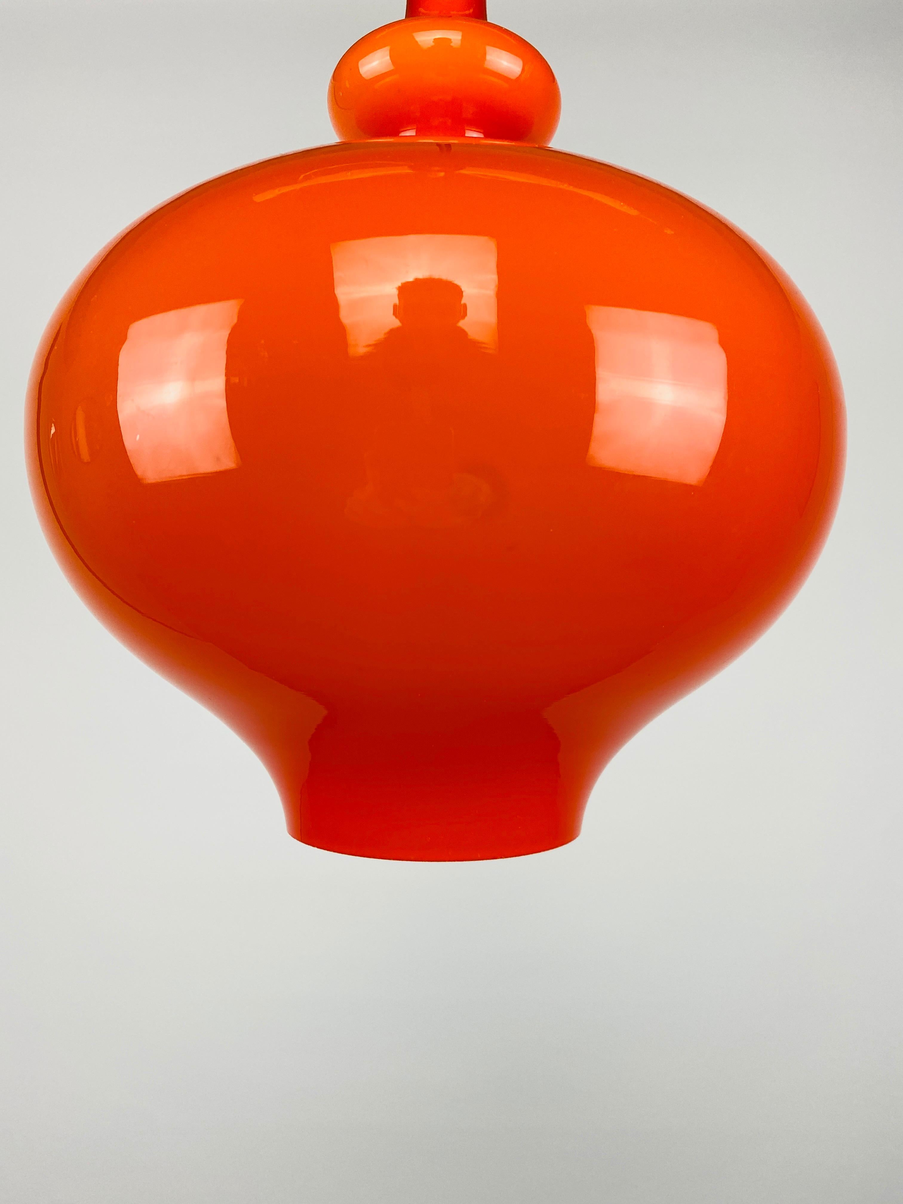 One of four Orange Glass Pendant Light 'Oplight' by Hans Agne Jakobsson 1960 For Sale 3