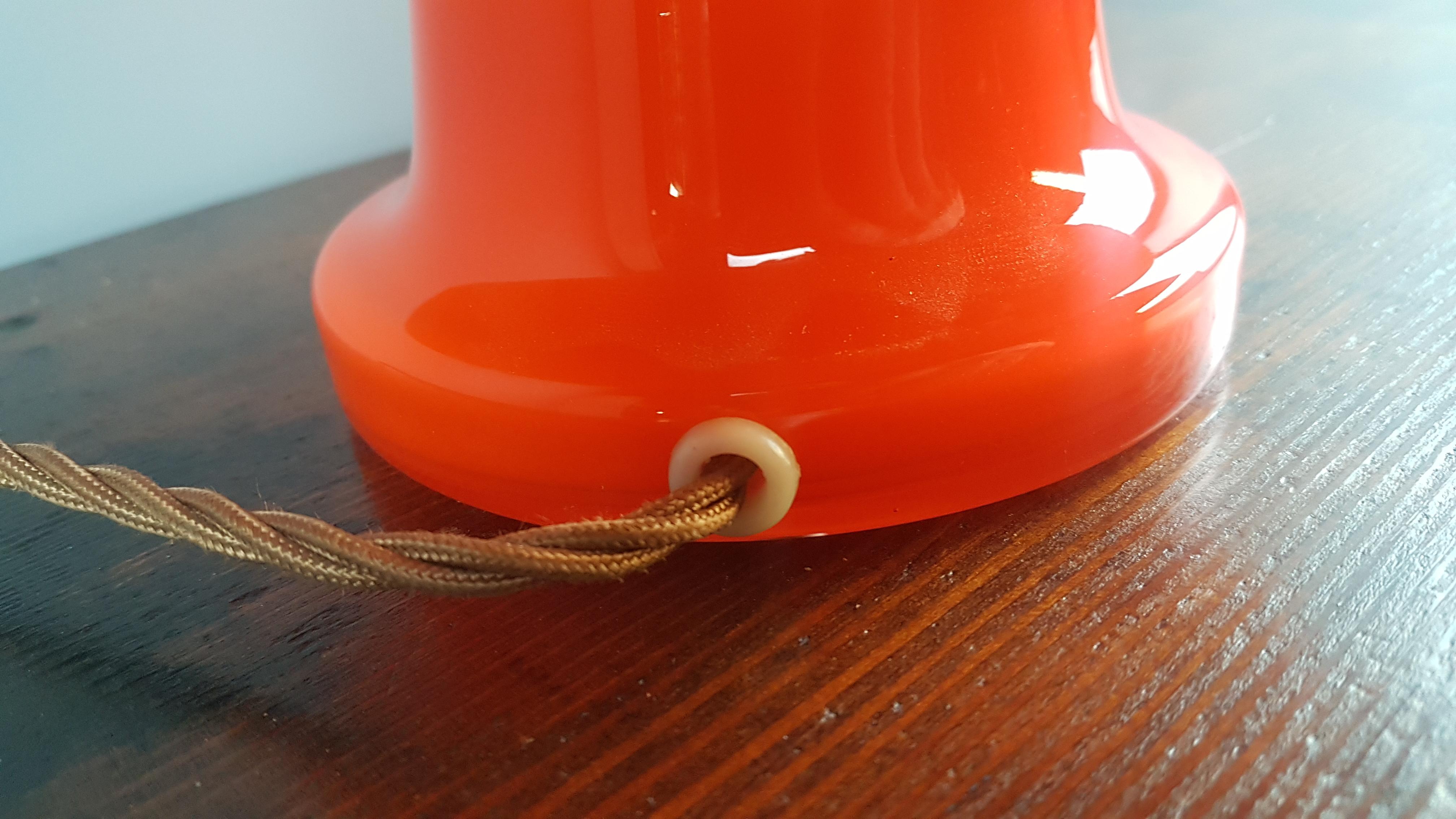 Swedish Orange Glass Table Lamp for Flygsfors, Sweden, 1970s For Sale