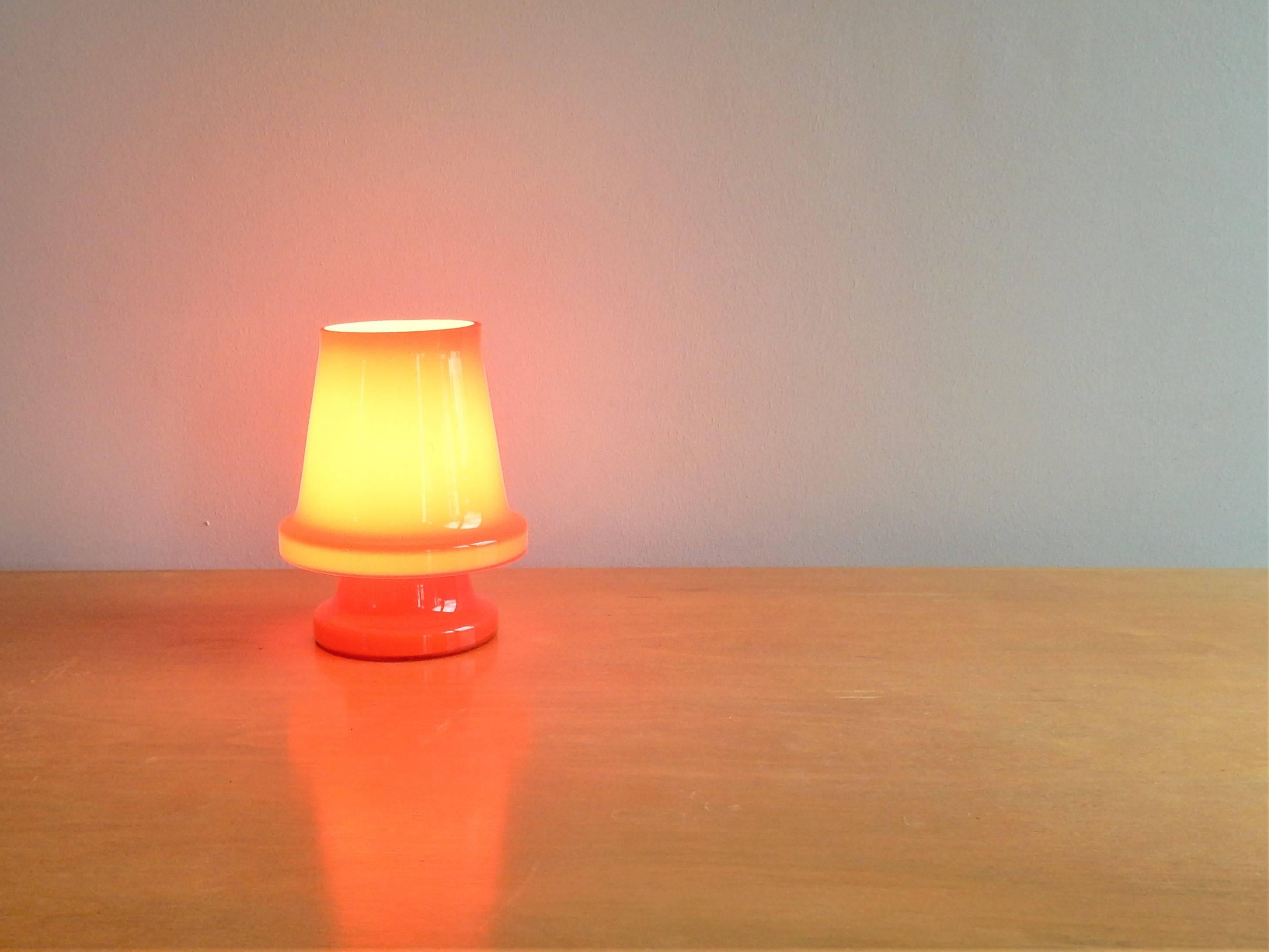 Mid-Century Modern Orange Glass Table Lamp for Flygsfors, Sweden 1970s