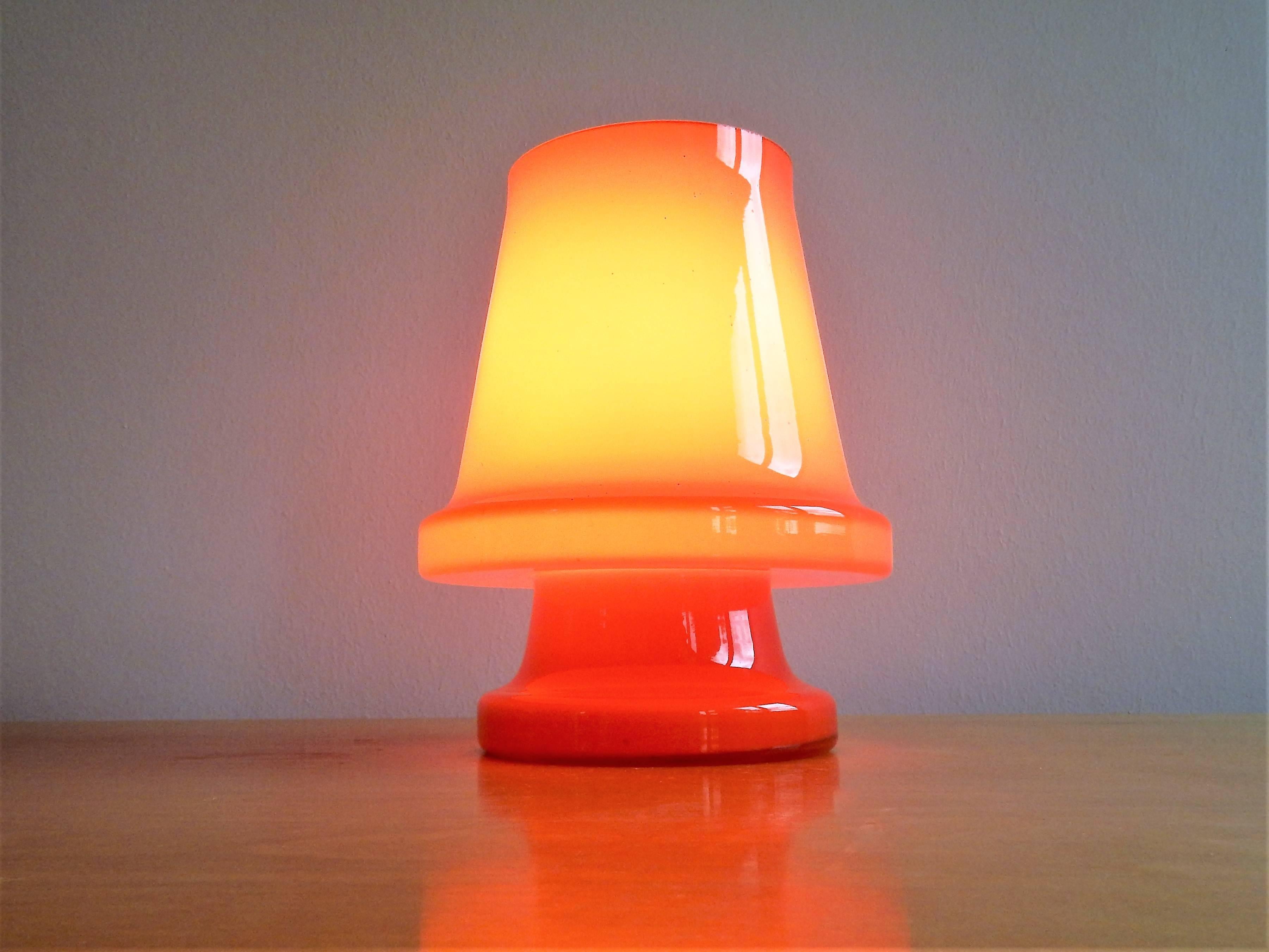 Swedish Orange Glass Table Lamp for Flygsfors, Sweden 1970s