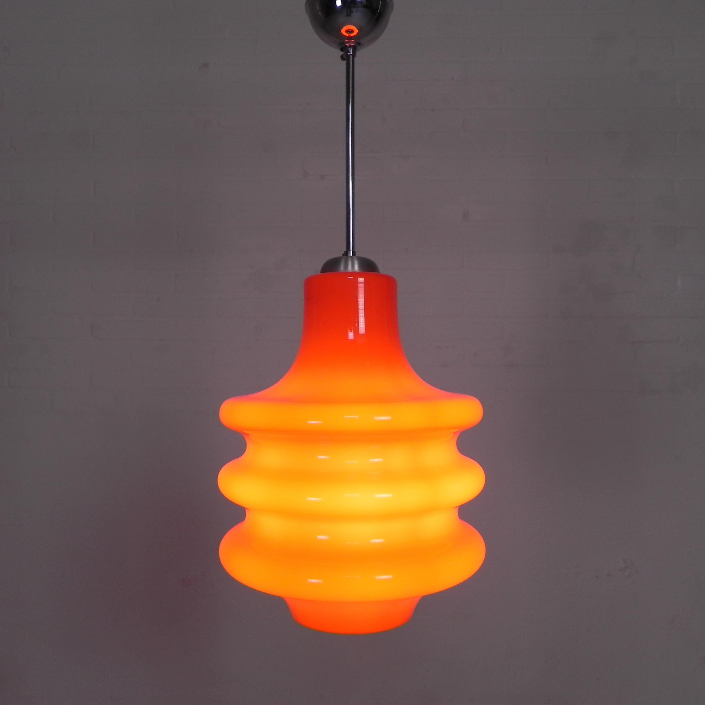 Orange glass Vintage hanging lamp, 1970s For Sale 4