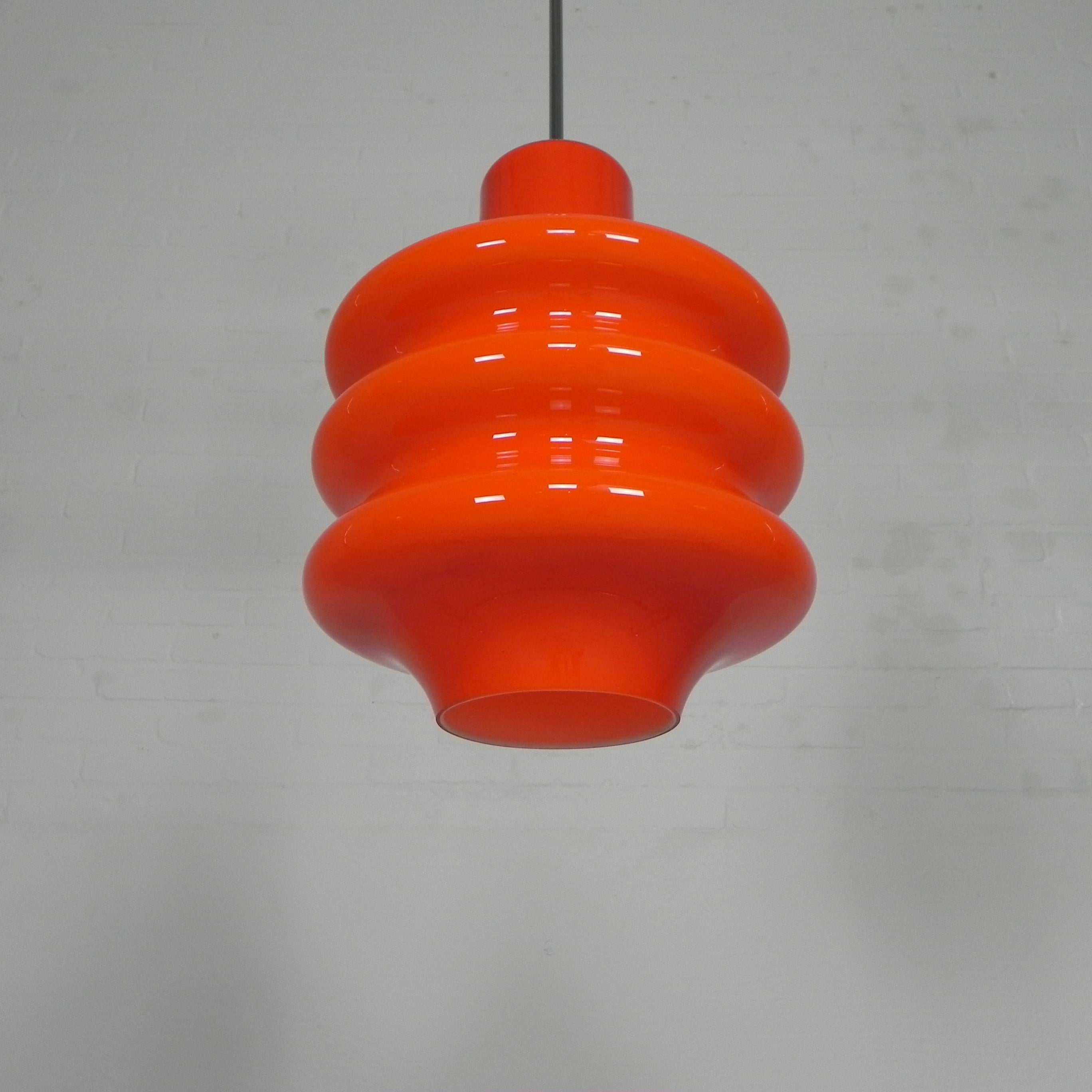 Mid-Century Modern Orange glass Vintage hanging lamp, 1970s For Sale