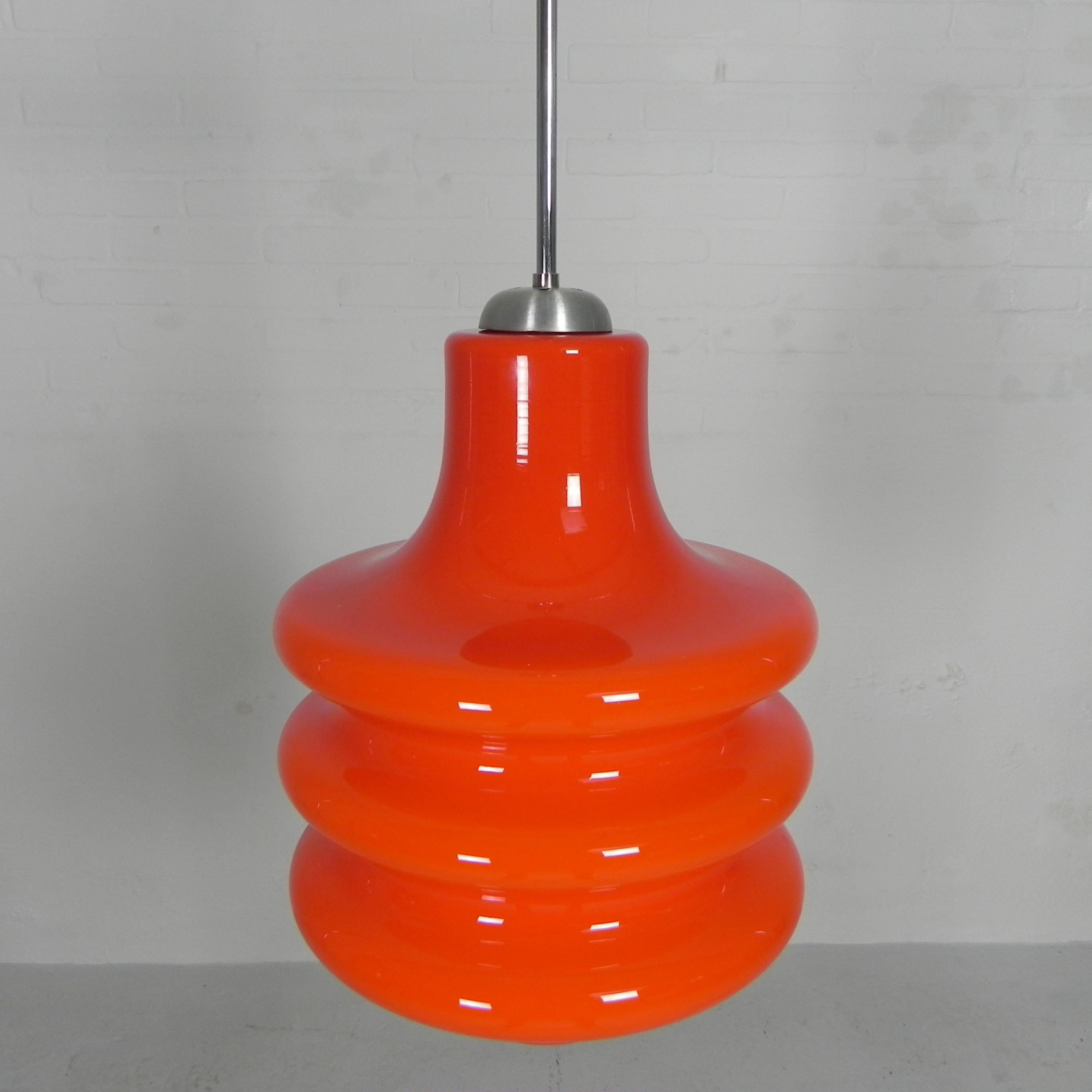 Late 20th Century Orange glass Vintage hanging lamp, 1970s For Sale