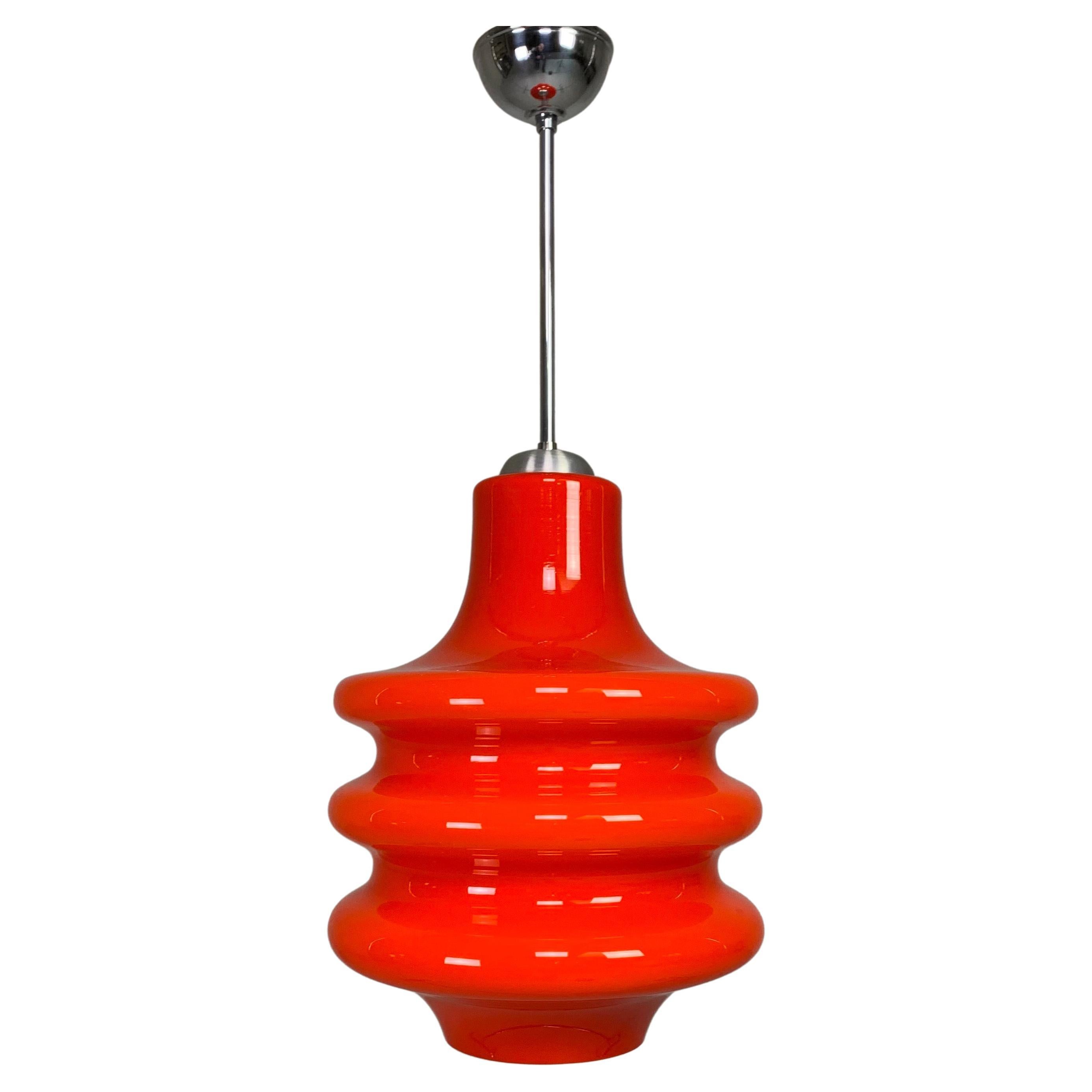 Orange glass Vintage hanging lamp, 1970s For Sale