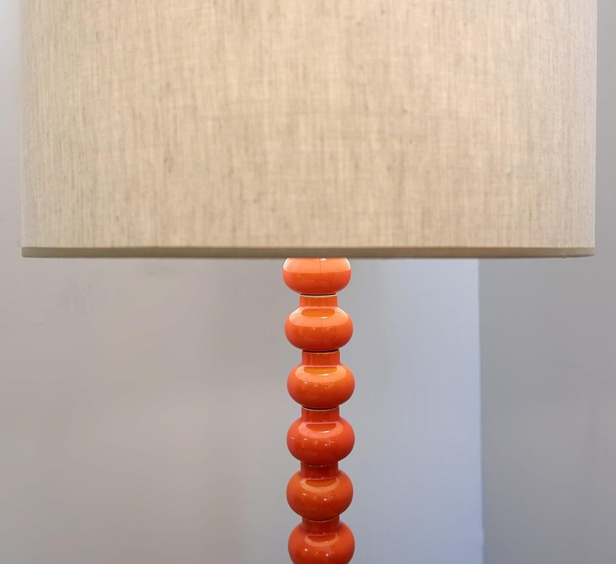 Orange glazed ceramic floor lamp, 1970s.