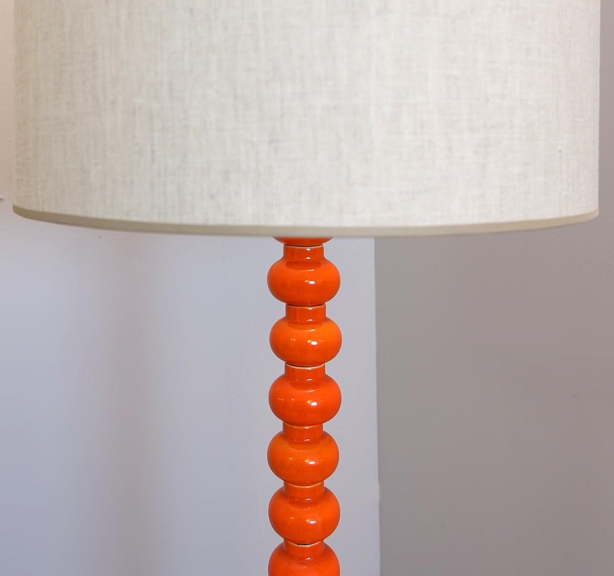 Italian Orange Glazed Ceramic Floor Lamp, 1970s For Sale