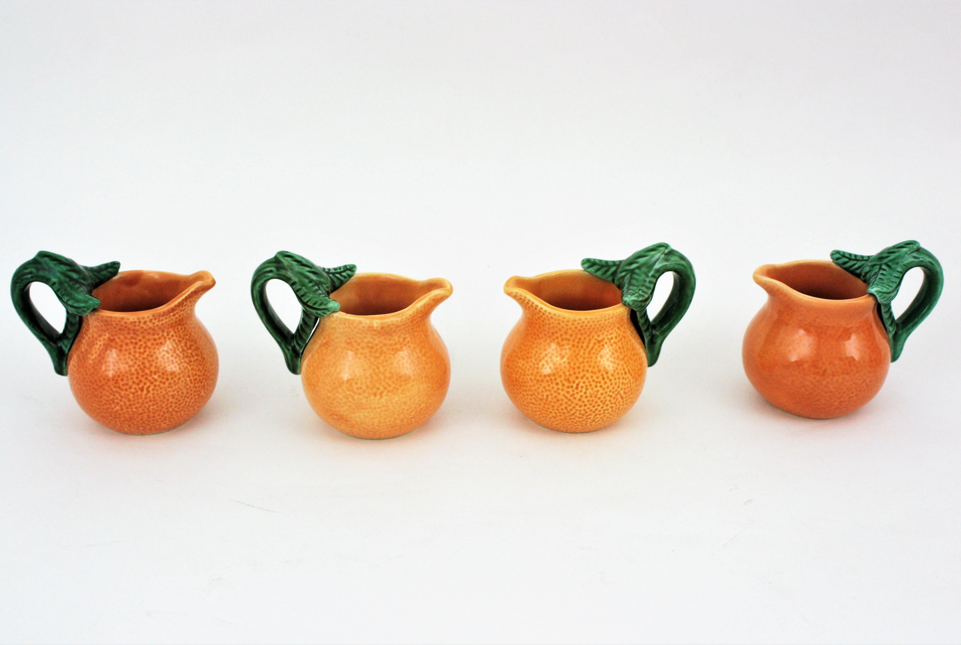 Orange Glazed Ceramic Majolica Coffee or Tea Set for Four For Sale 4