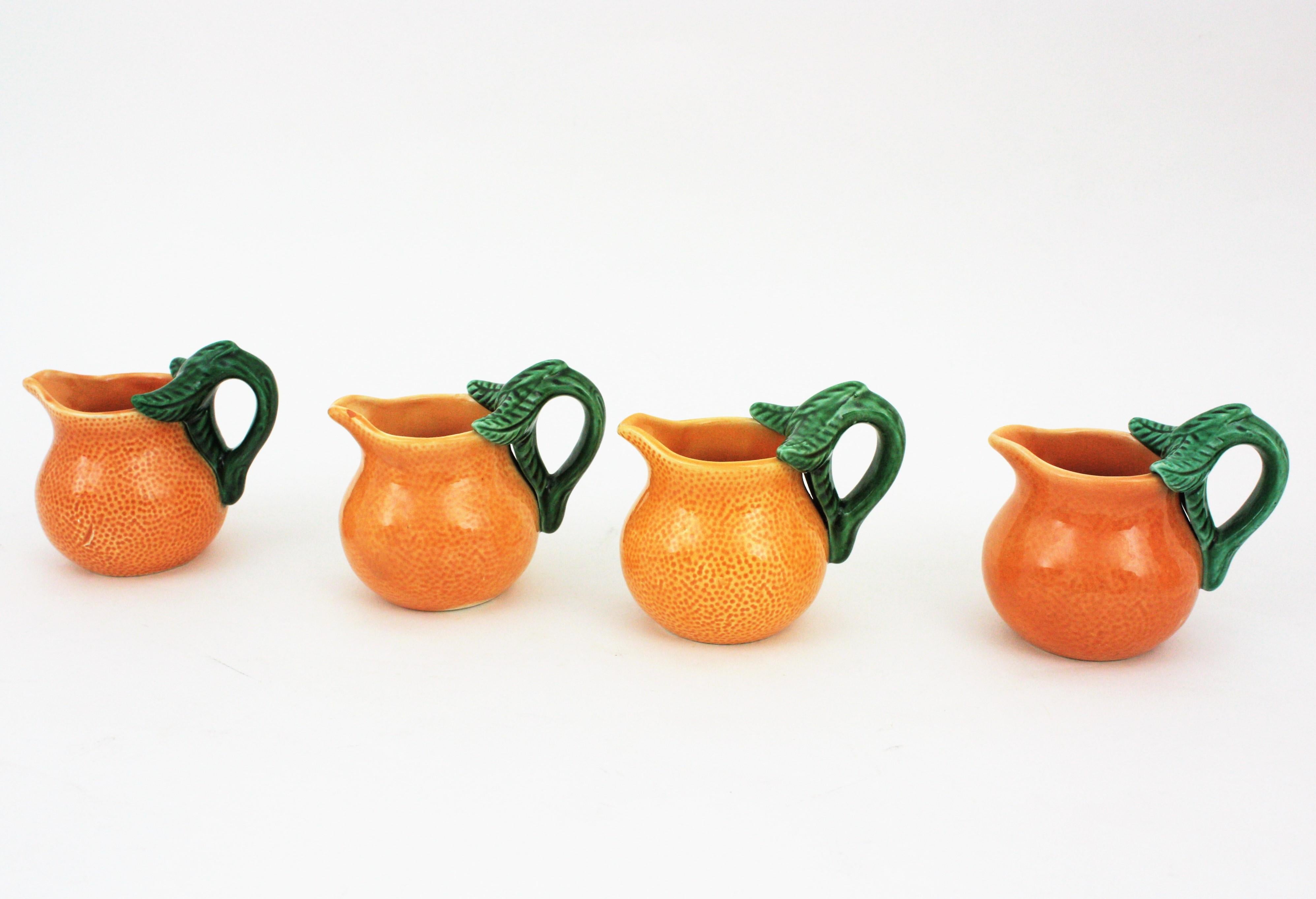 Orange Glazed Ceramic Majolica Coffee or Tea Set for Four For Sale 5