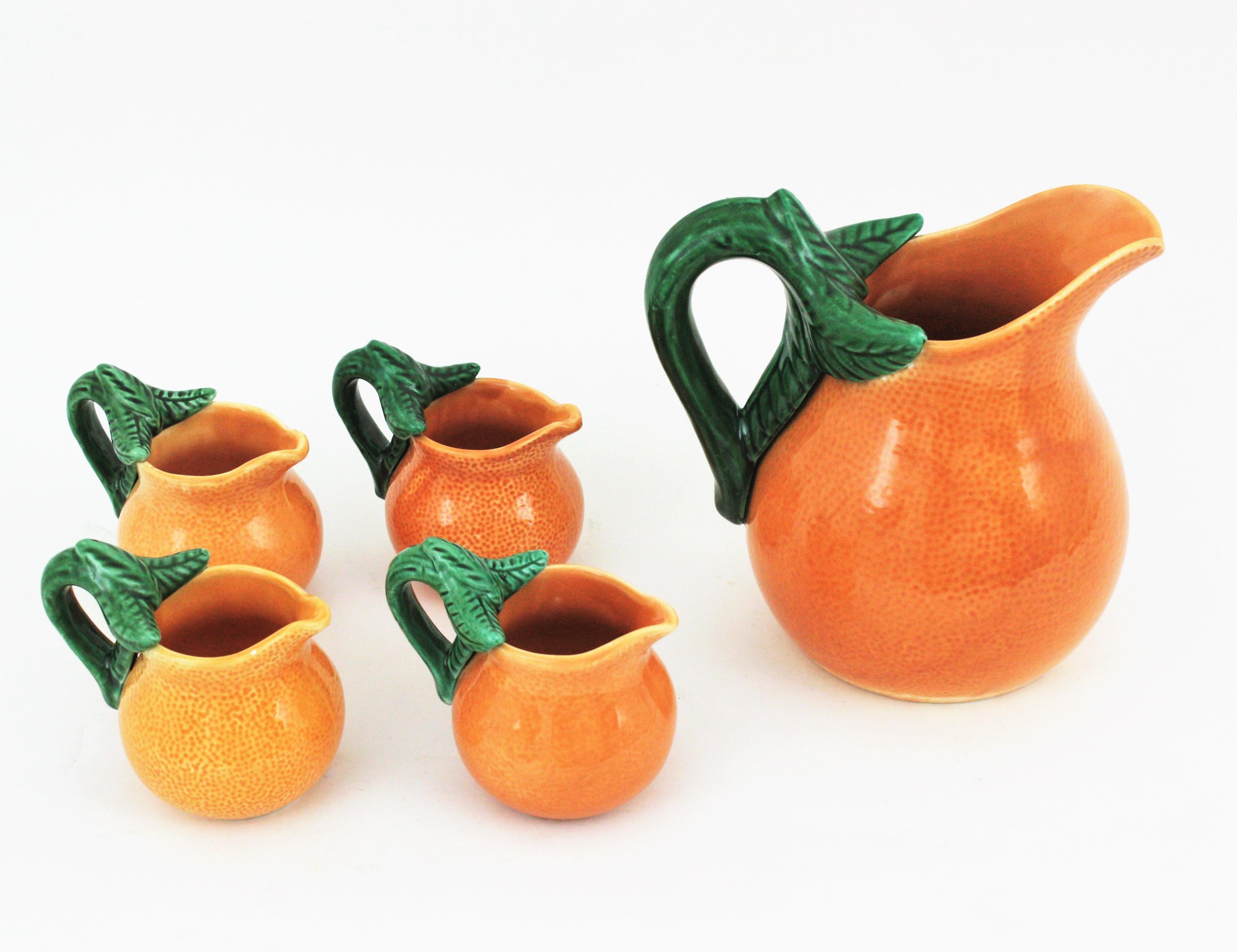 Orange Glazed Ceramic Majolica Coffee or Tea Set for Four For Sale 7