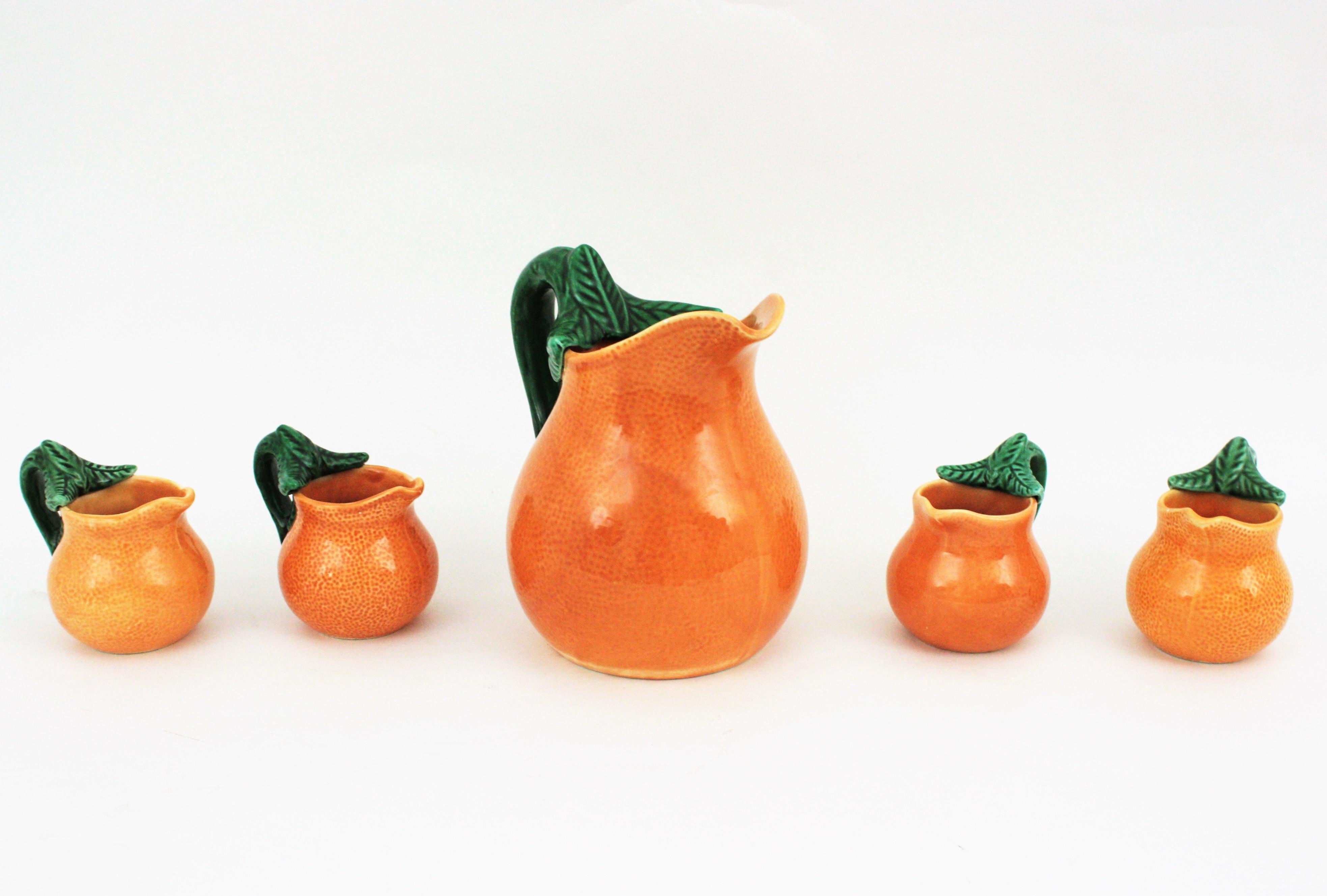 Orange Glazed Ceramic Majolica Coffee or Tea Set for Four For Sale 8