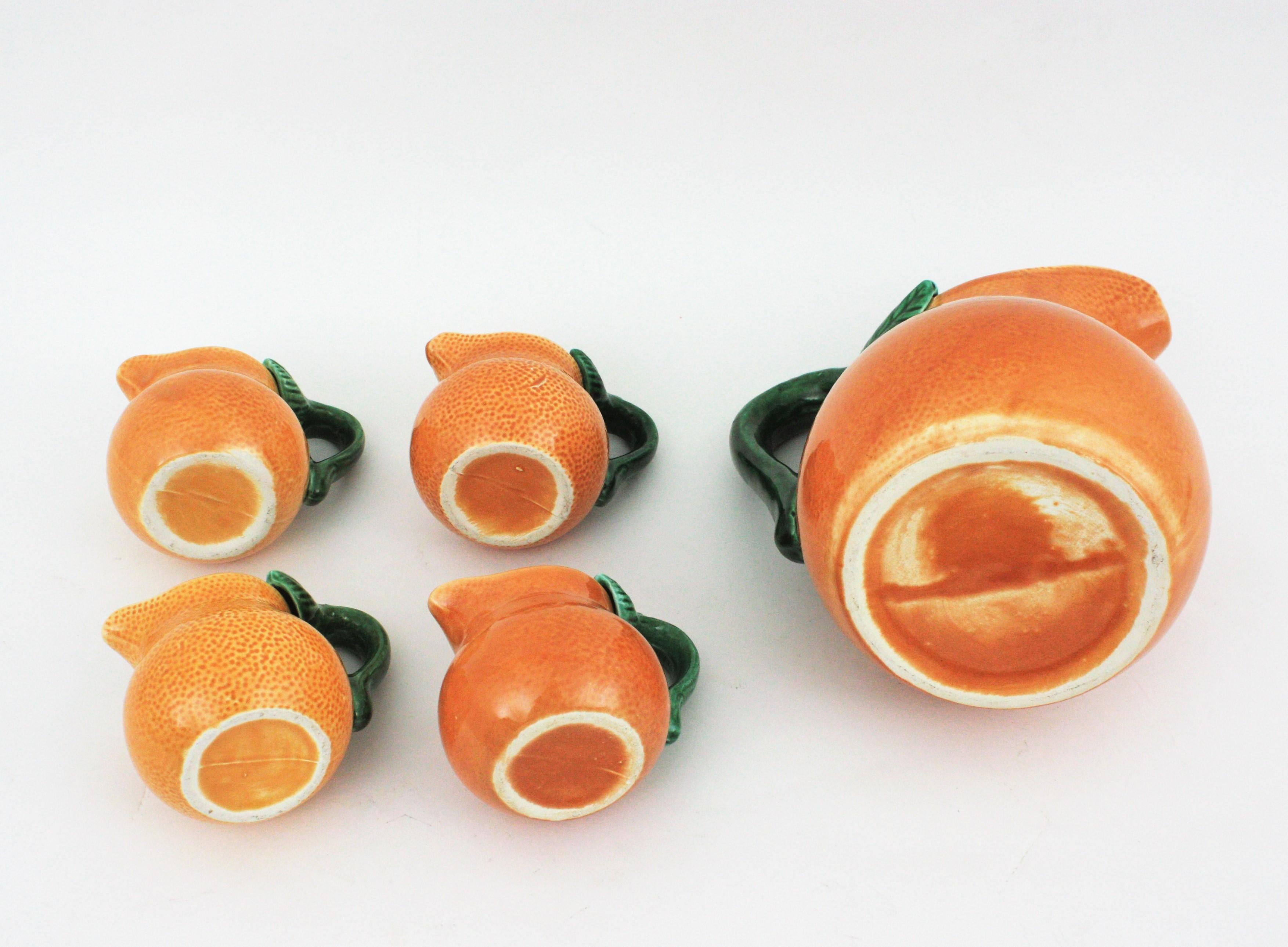 Orange Glazed Ceramic Majolica Coffee or Tea Set for Four For Sale 9