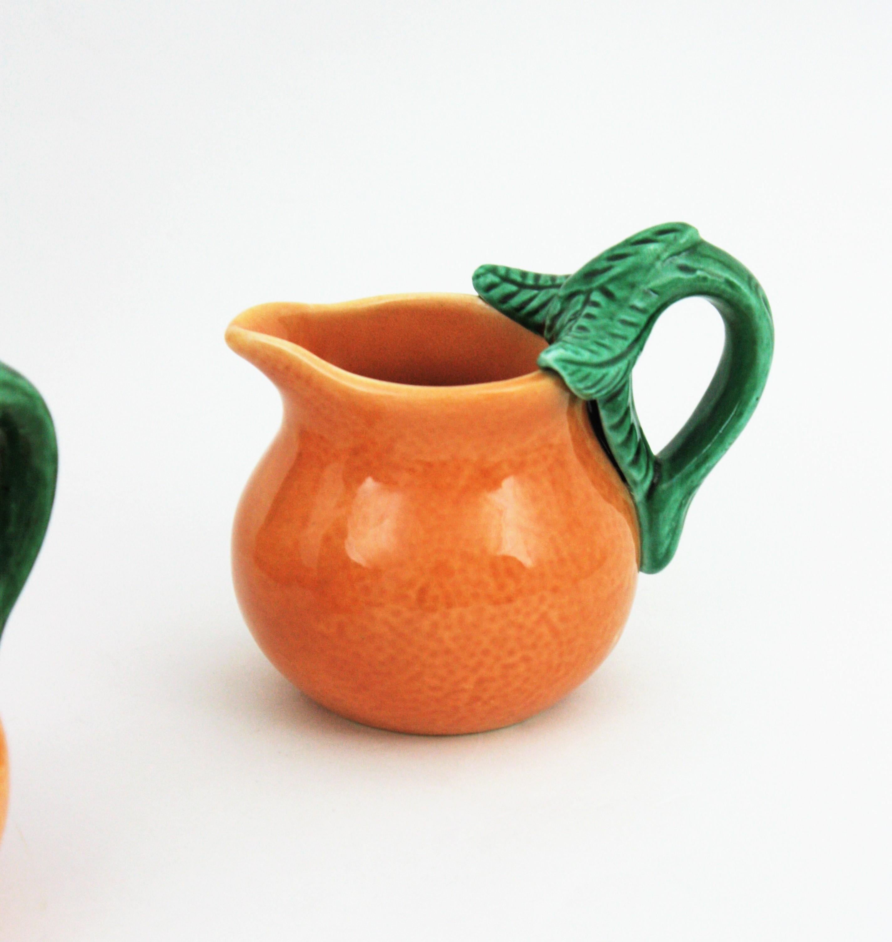 Orange Glazed Ceramic Majolica Coffee or Tea Set for Four In Good Condition For Sale In Barcelona, ES