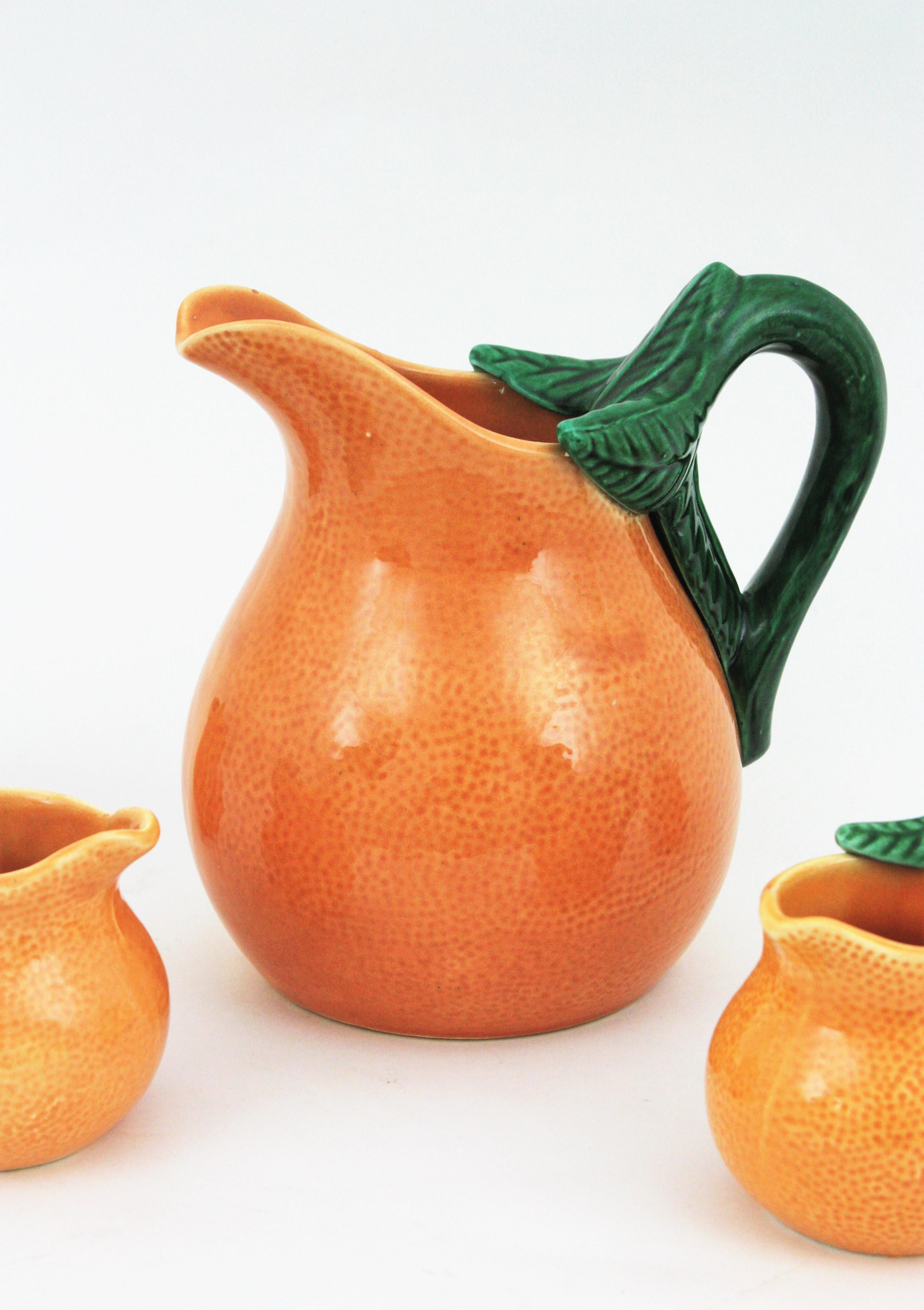 Orange Glazed Ceramic Majolica Coffee or Tea Set for Four For Sale 1