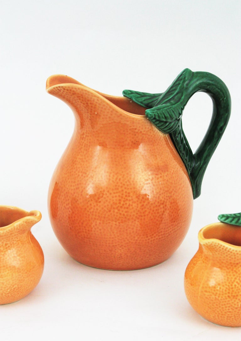 Orange Glazed Ceramic Majolica Coffee or Tea Set for Four For Sale at ...