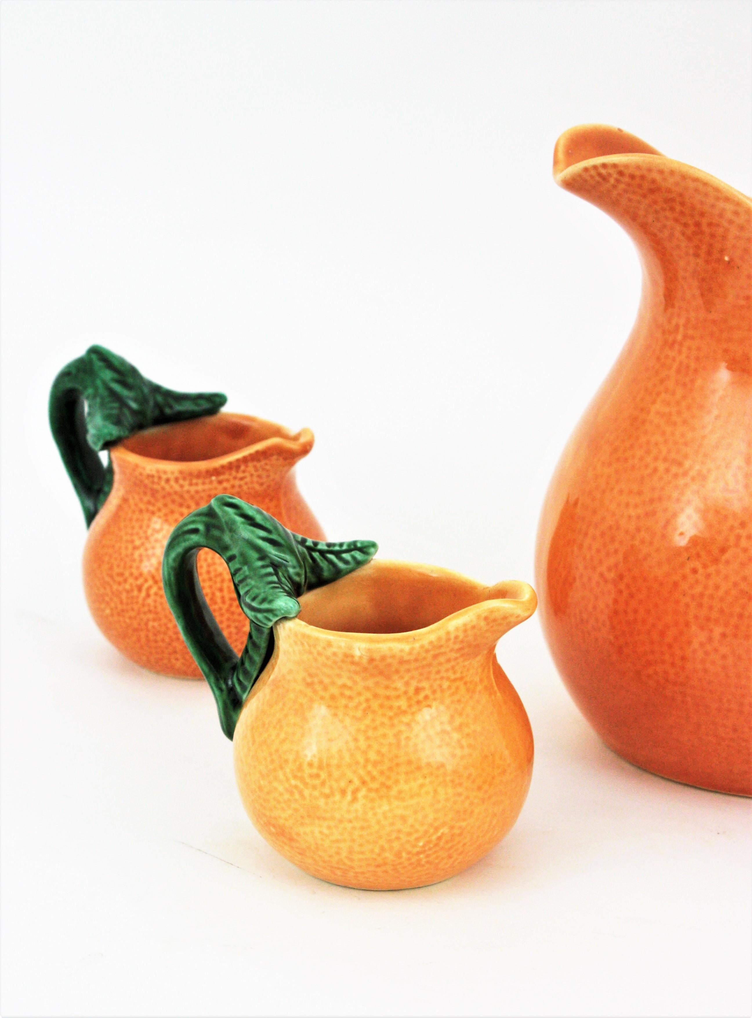 Orange Glazed Ceramic Majolica Coffee or Tea Set for Four For Sale 2