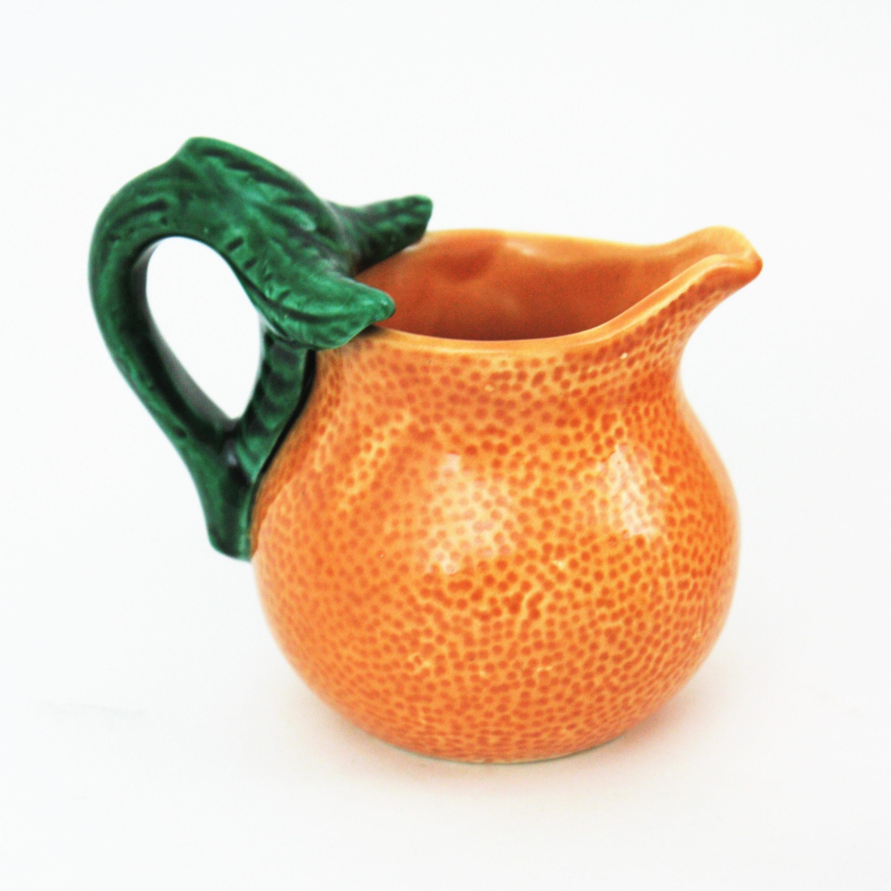 Orange Glazed Ceramic Majolica Coffee or Tea Set for Four For Sale 3