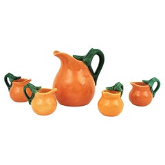 Orange Glazed Ceramic Majolica Coffee or Tea Set for Four