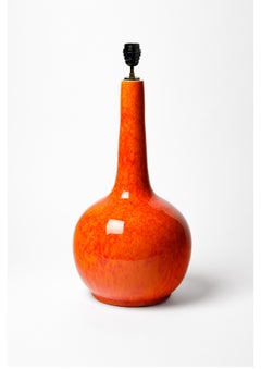 Orange glazed ceramic table lamp by Vallauris, circa 1960.
