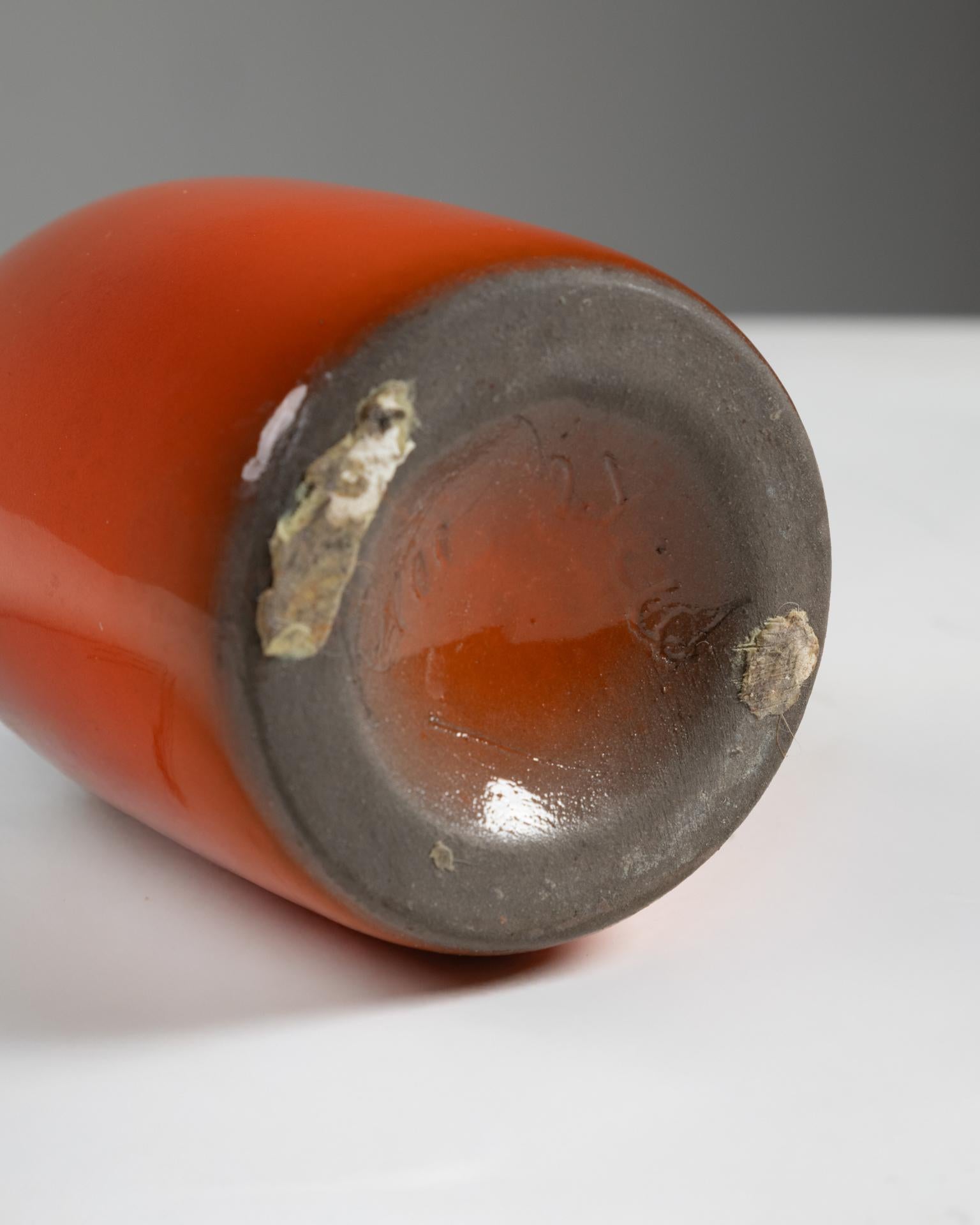 Jarrón de cerámica esmaltada naranja de Jacques (1926-2008) et Dani (1933-2010) RUELLAND Glaseado en venta