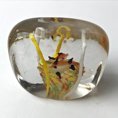 Orange Gold Fish Italian Art Glass Aquarium Block Sculpture, Cenedese Murano