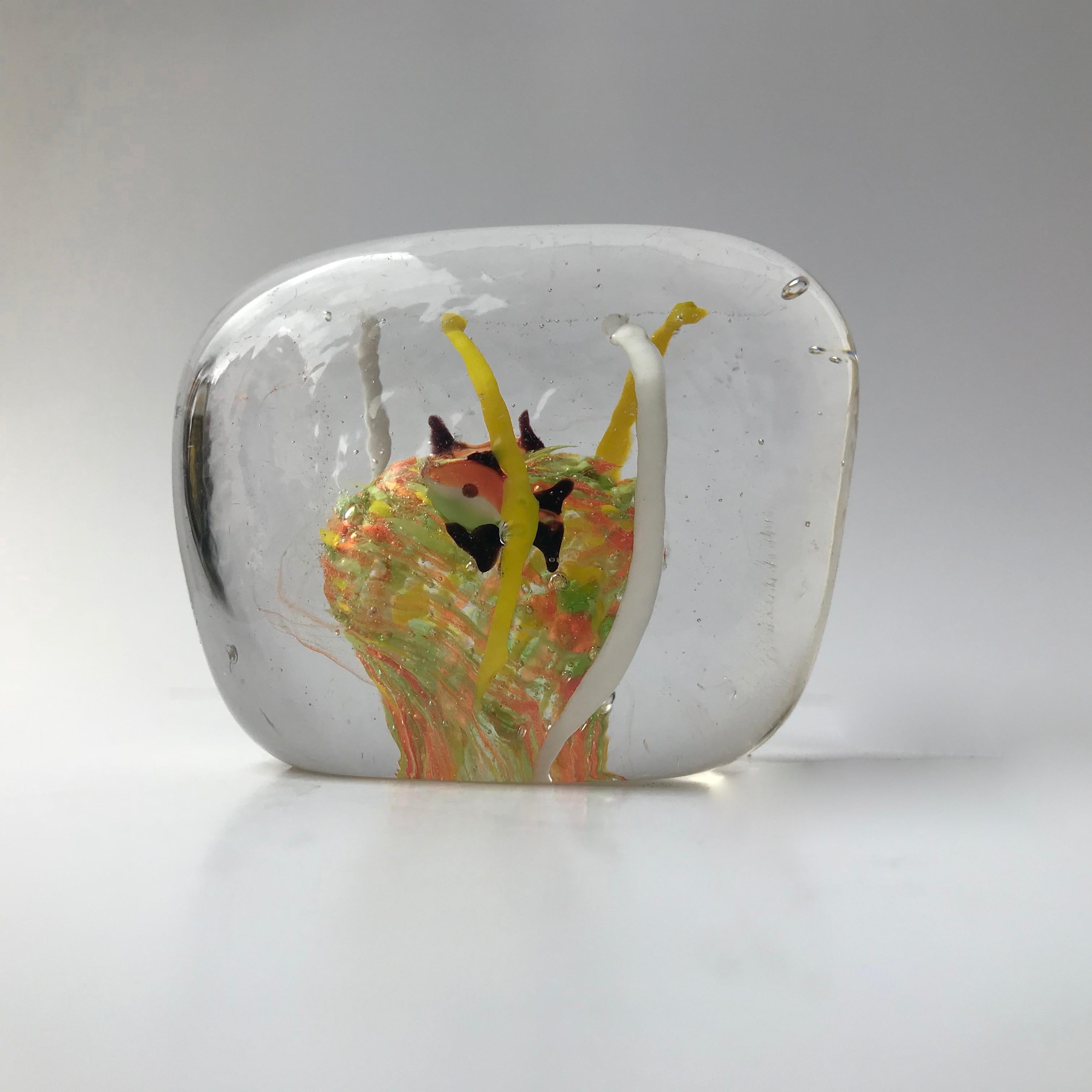 Orange Gold Fish Italian Art Glass Aquarium Block Sculpture, Cenedese Murano For Sale 1