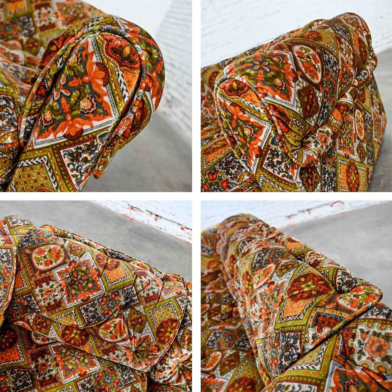 Orange Gold Geometric Floral Patchwork Modern Tuxedo Style Love Seat by Maddox 7