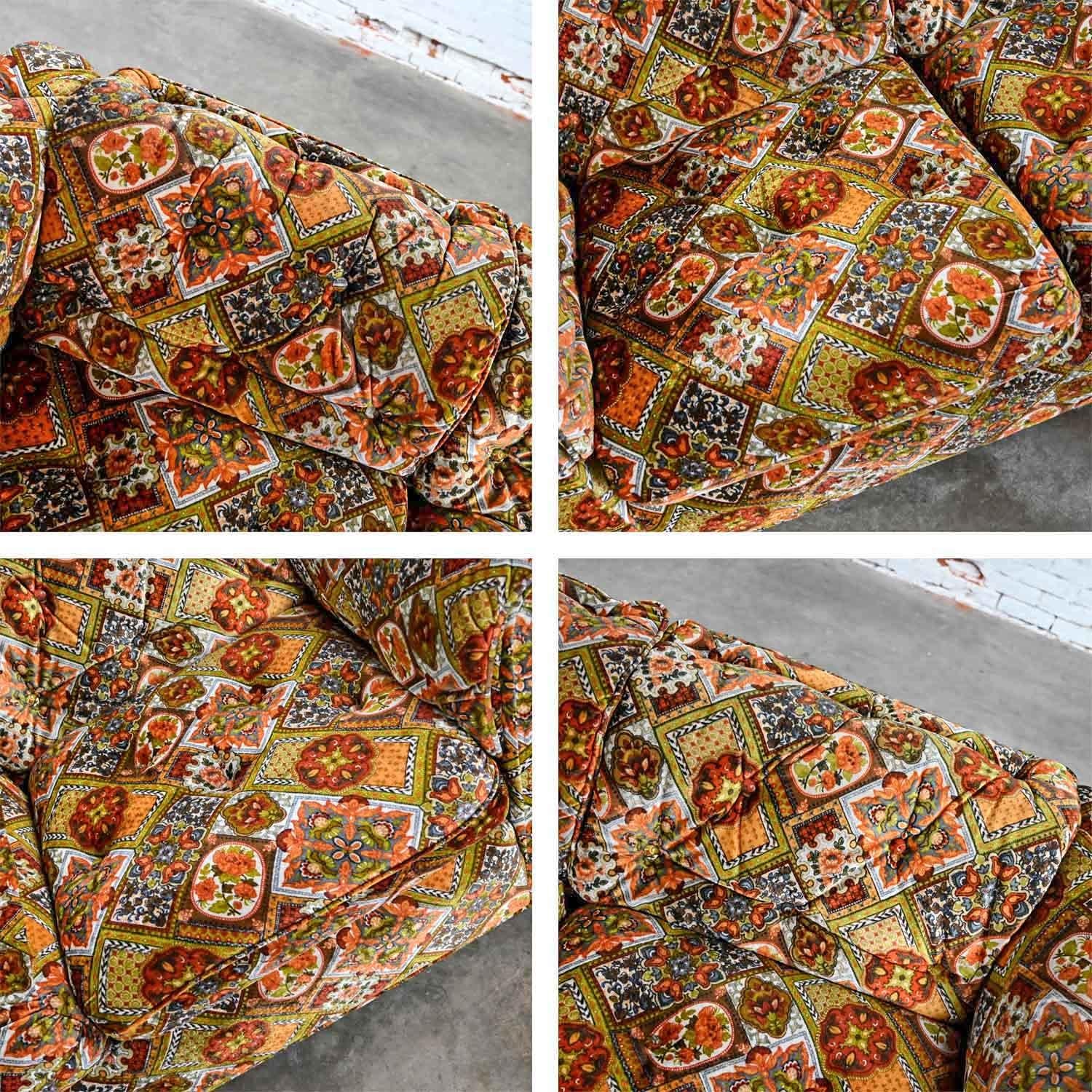 Orange Gold Geometric Floral Patchwork Modern Tuxedo Style Love Seat by Maddox  9