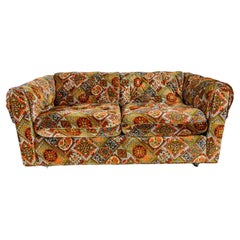 Orange Gold Geometric Floral Patchwork Modern Tuxedo Style Love Seat by Maddox 