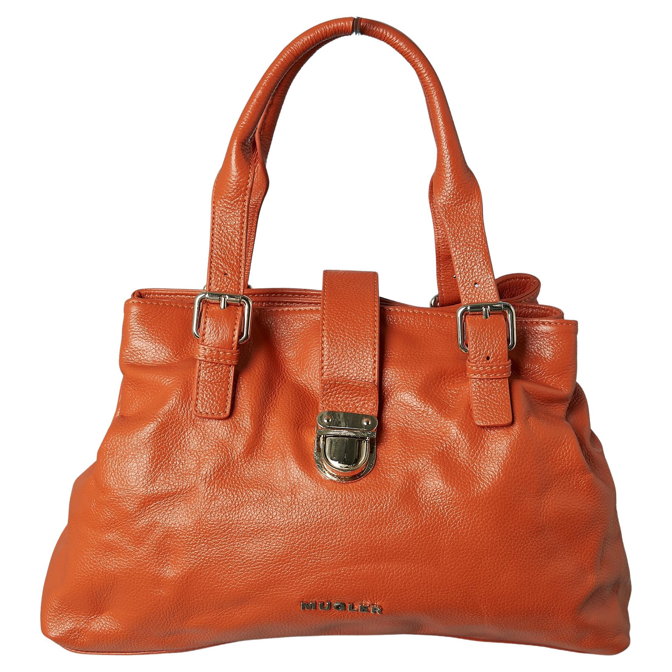 Bolso de mano de piel granulada naranja MUGLER by Thierry MUGLER