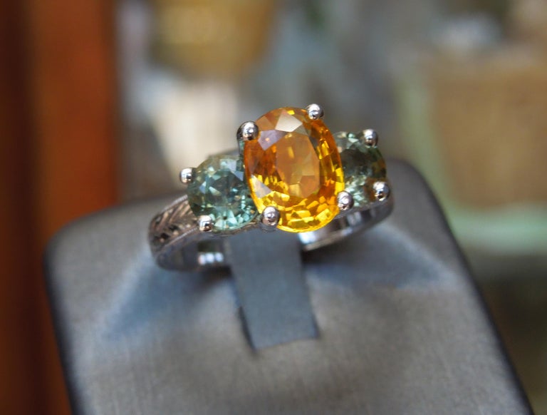Orange and Green Sapphire Three-Stone Ring For Sale (Free Shipping) at ...
