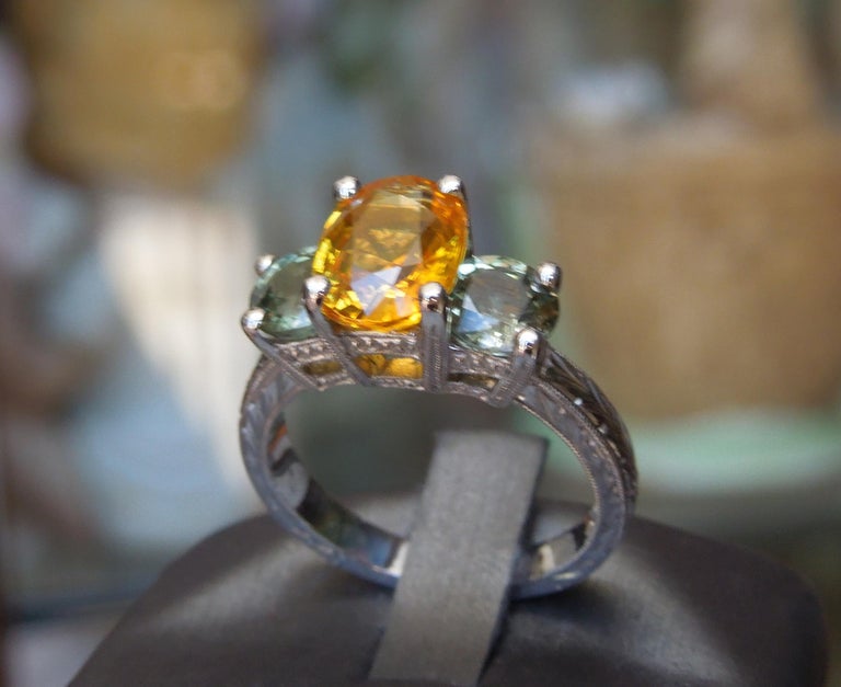 Orange and Green Sapphire Three-Stone Ring For Sale (Free Shipping) at ...