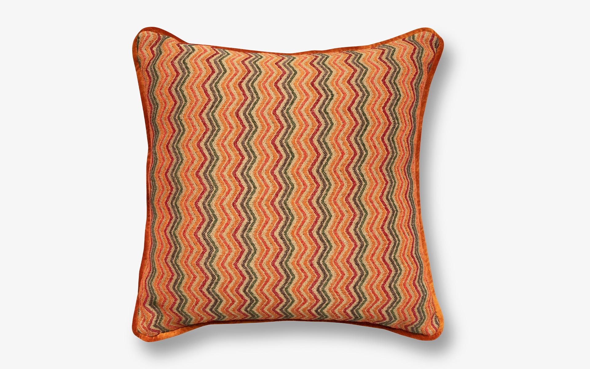 Turkish Orange Green Zigzag Pattern Large Pillow 40x40 cm For Sale