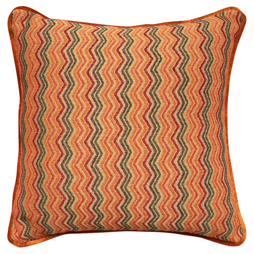 Grand coussin à motif de zigzag orange et vert, 50 x 50 cm en vente