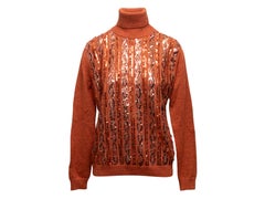 Orange Gucci Metallic Wool Sequined Turtleneck Sweater Size US S