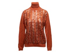 Orange Gucci Metallic Rollkragenpullover aus Wolle mit Paillettenbesatz Größe US S