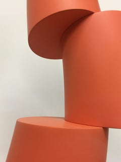 Hand Carved Solid Wood Abstract Orange Sculpture by Dave Lasker