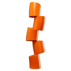 Hand Carved Solid Wood Abstract Orange Sculpture by Dave Lasker