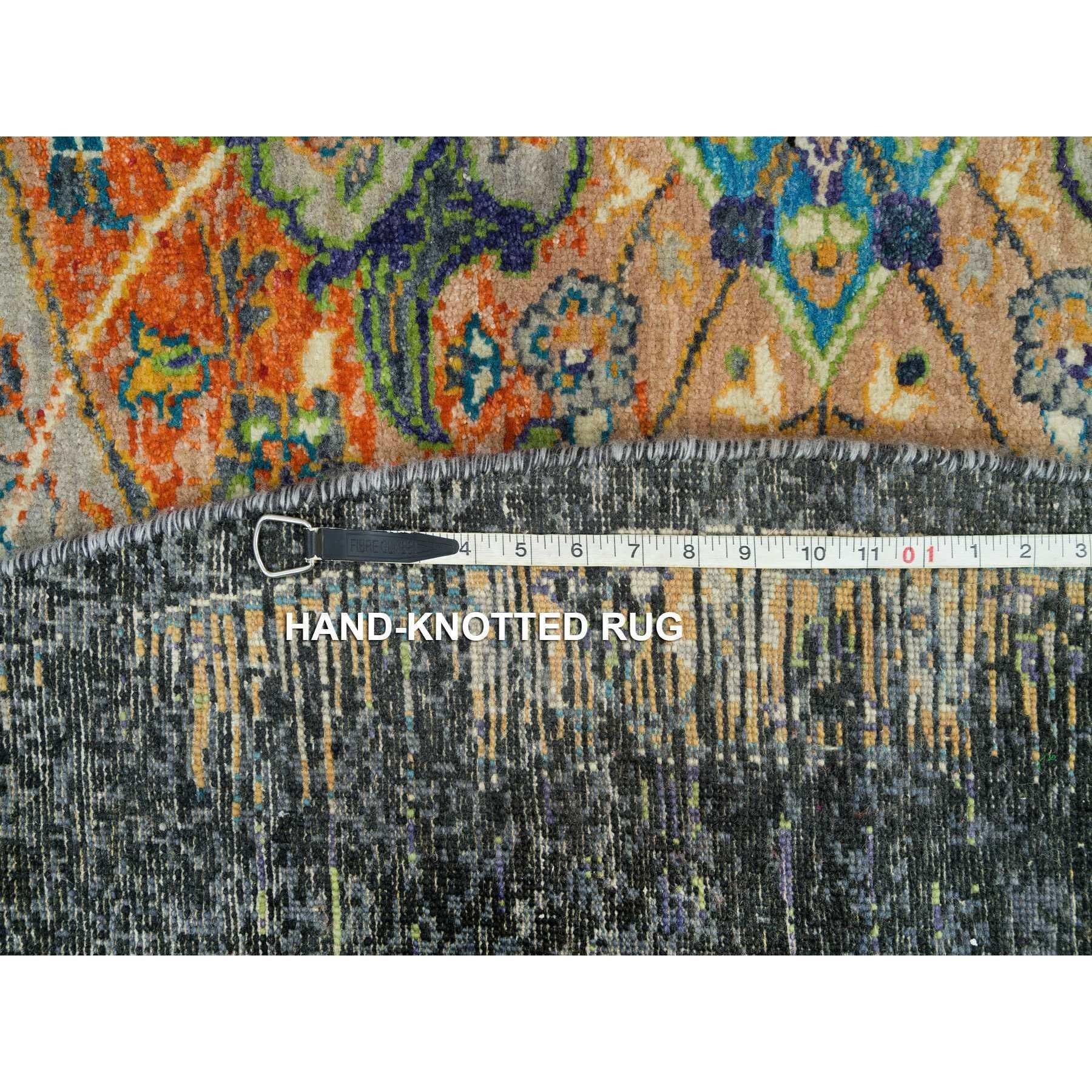 Tapis rond orange, noué à la main, ancien ottoman effacé design arrondi 8'1
