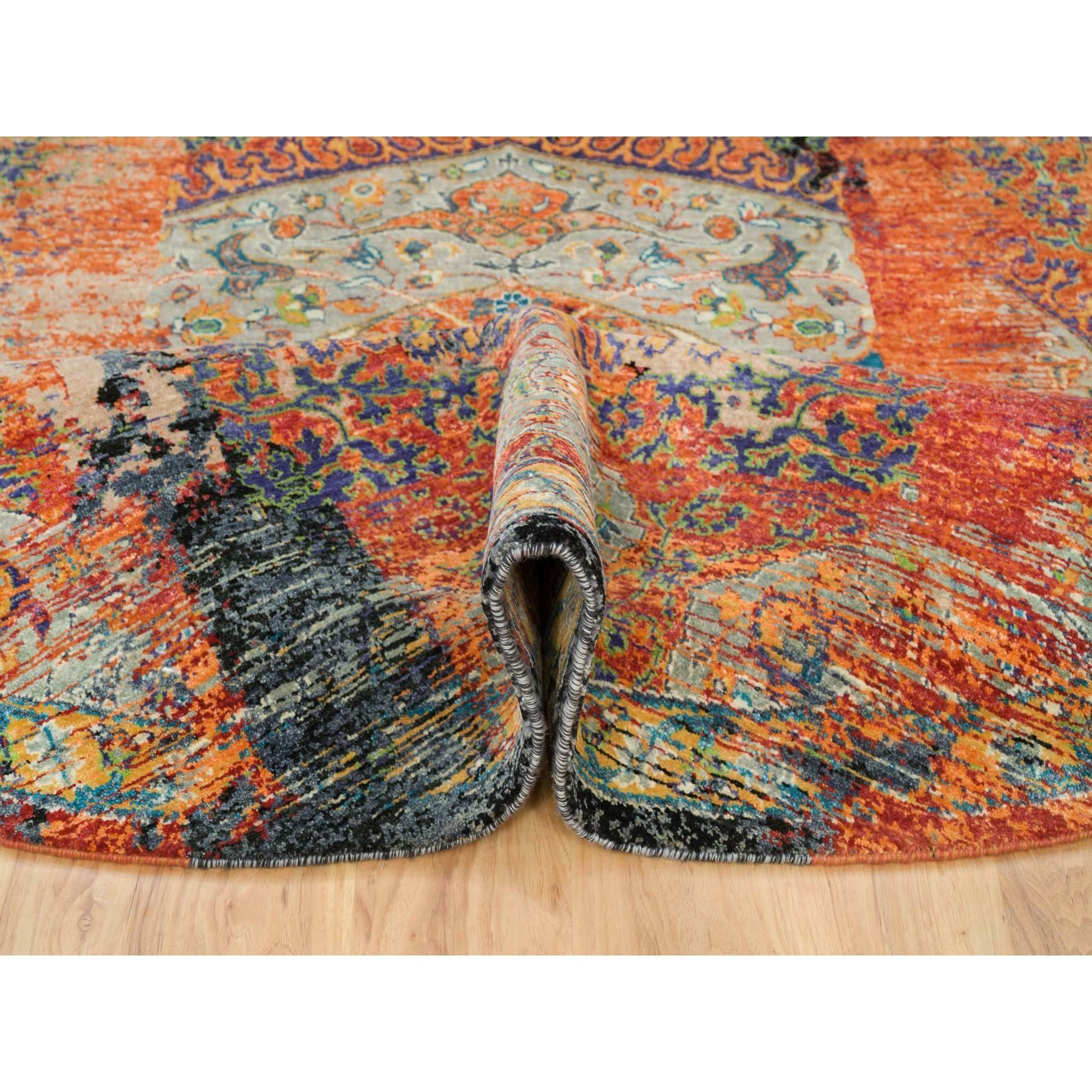 Noué à la main Tapis rond orange, noué à la main, ancien ottoman effacé design arrondi 8'1