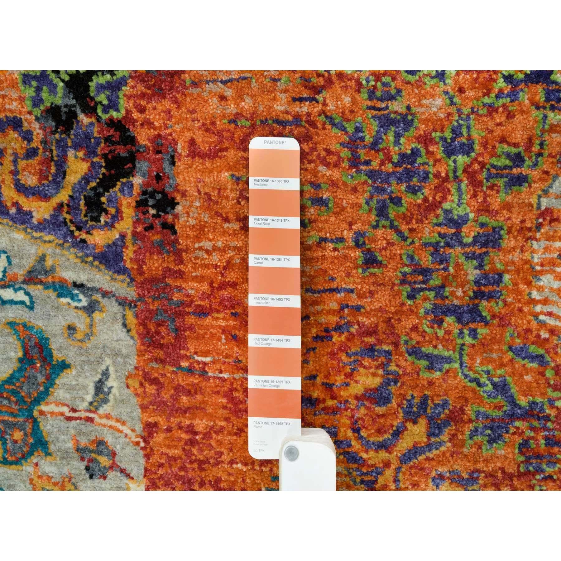 XXIe siècle et contemporain Tapis rond orange, noué à la main, ancien ottoman effacé design arrondi 8'1