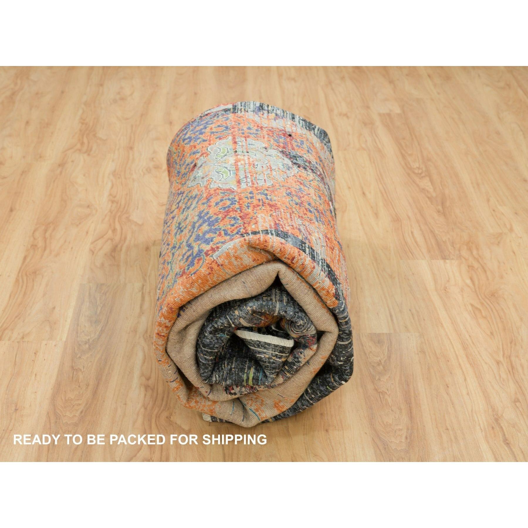Tapis Ghazni en laine orange, noué à la main, ancien ottoman effilé, 9'2