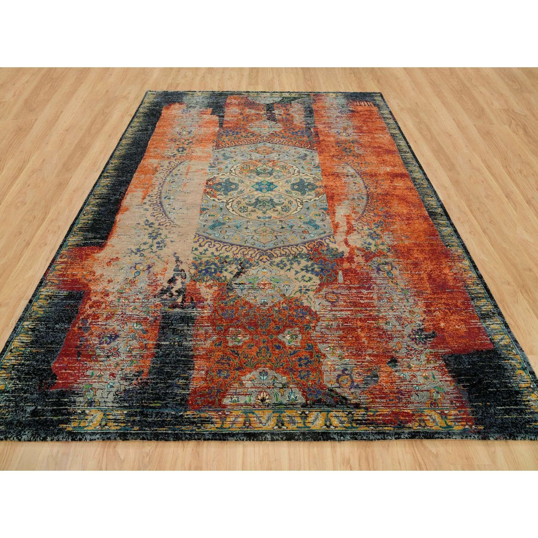 Médiéval Tapis Ghazni en laine orange, noué à la main, ancien ottoman effilé, 9'2
