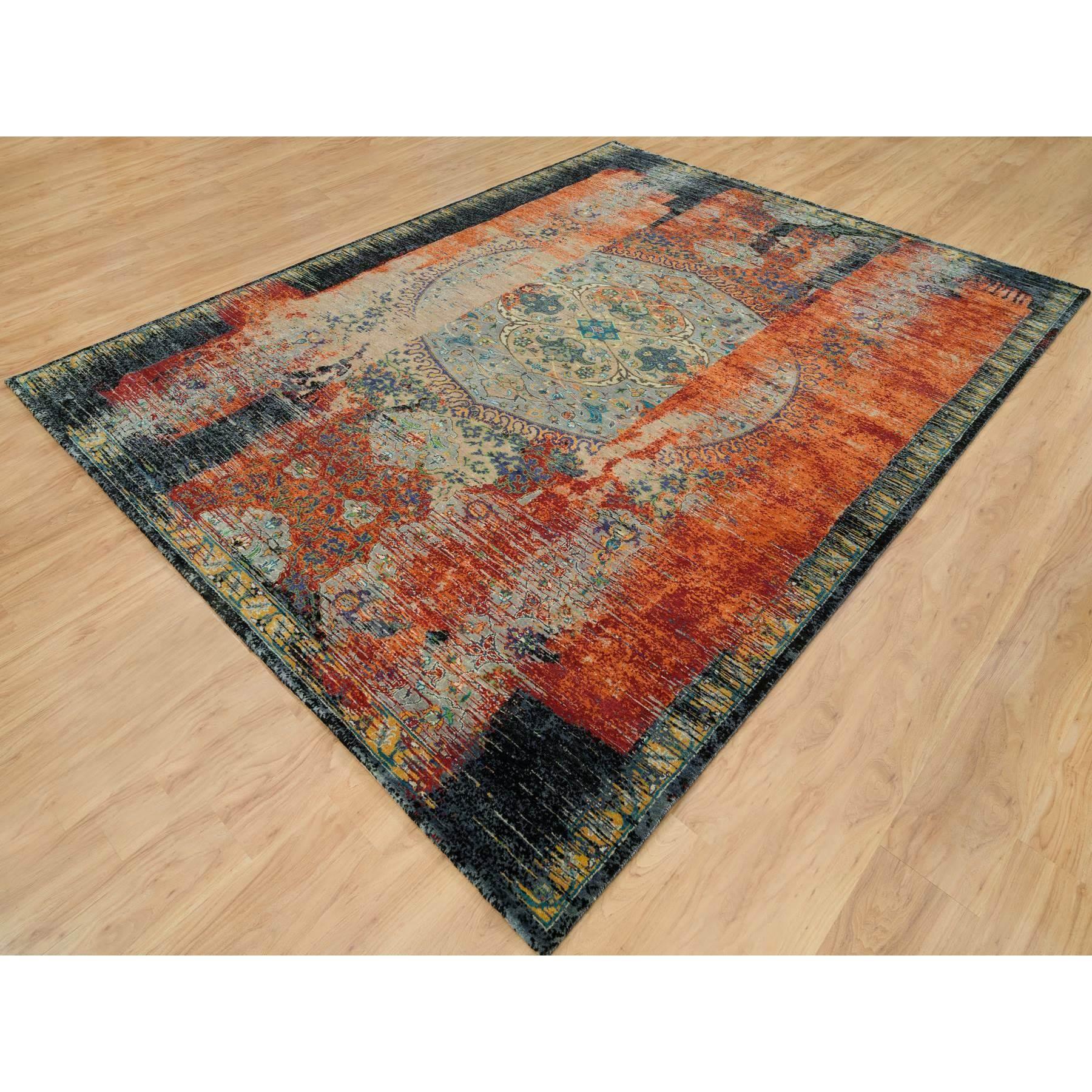 Indien Tapis Ghazni en laine orange, noué à la main, ancien ottoman effilé, 9'2