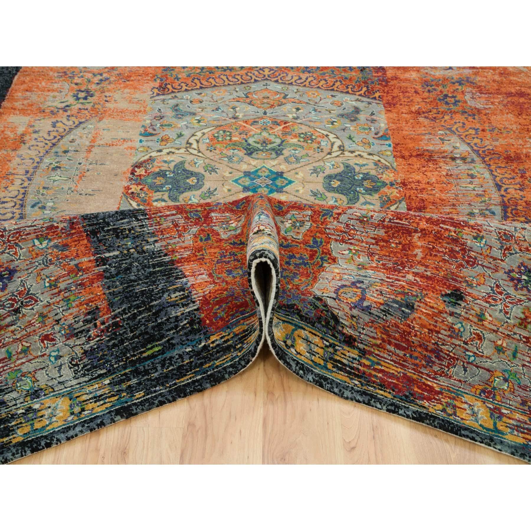 Tapis Ghazni en laine orange, noué à la main, ancien ottoman effilé, 9'2