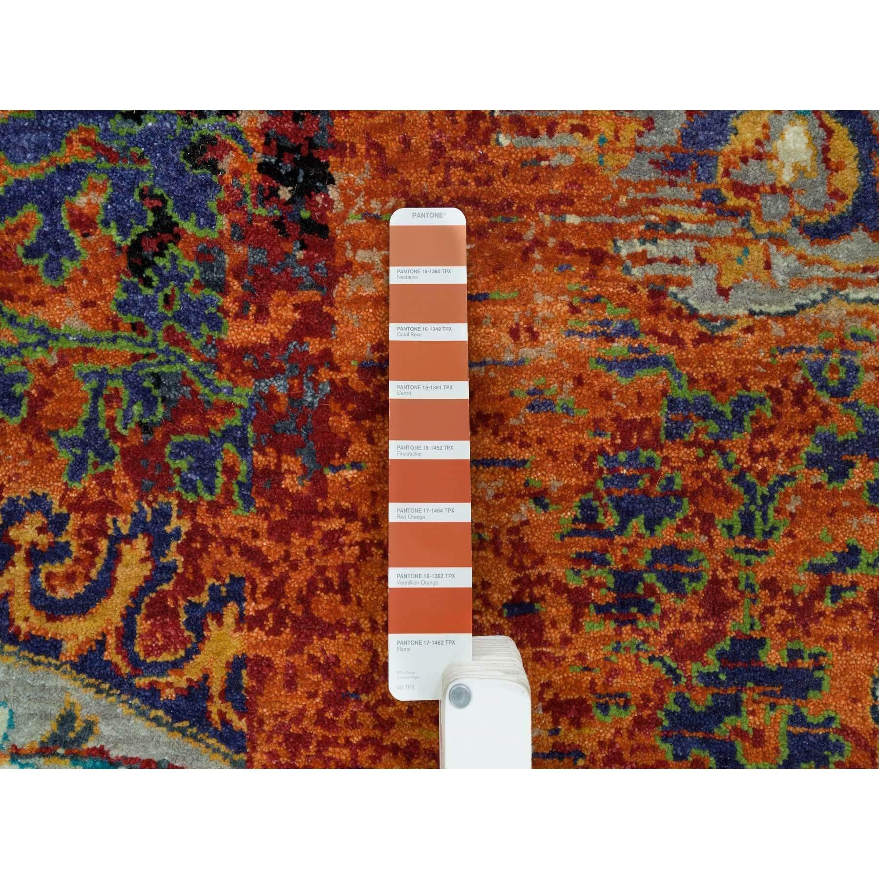 Laine Tapis Ghazni en laine orange, noué à la main, ancien ottoman effilé, 9'2